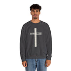Christian Crewneck Sweatshirt "Salvation" Romans 5:8 Pullover, White Cross Graphic Apparel, Rustic Style Faith Sweatshirt