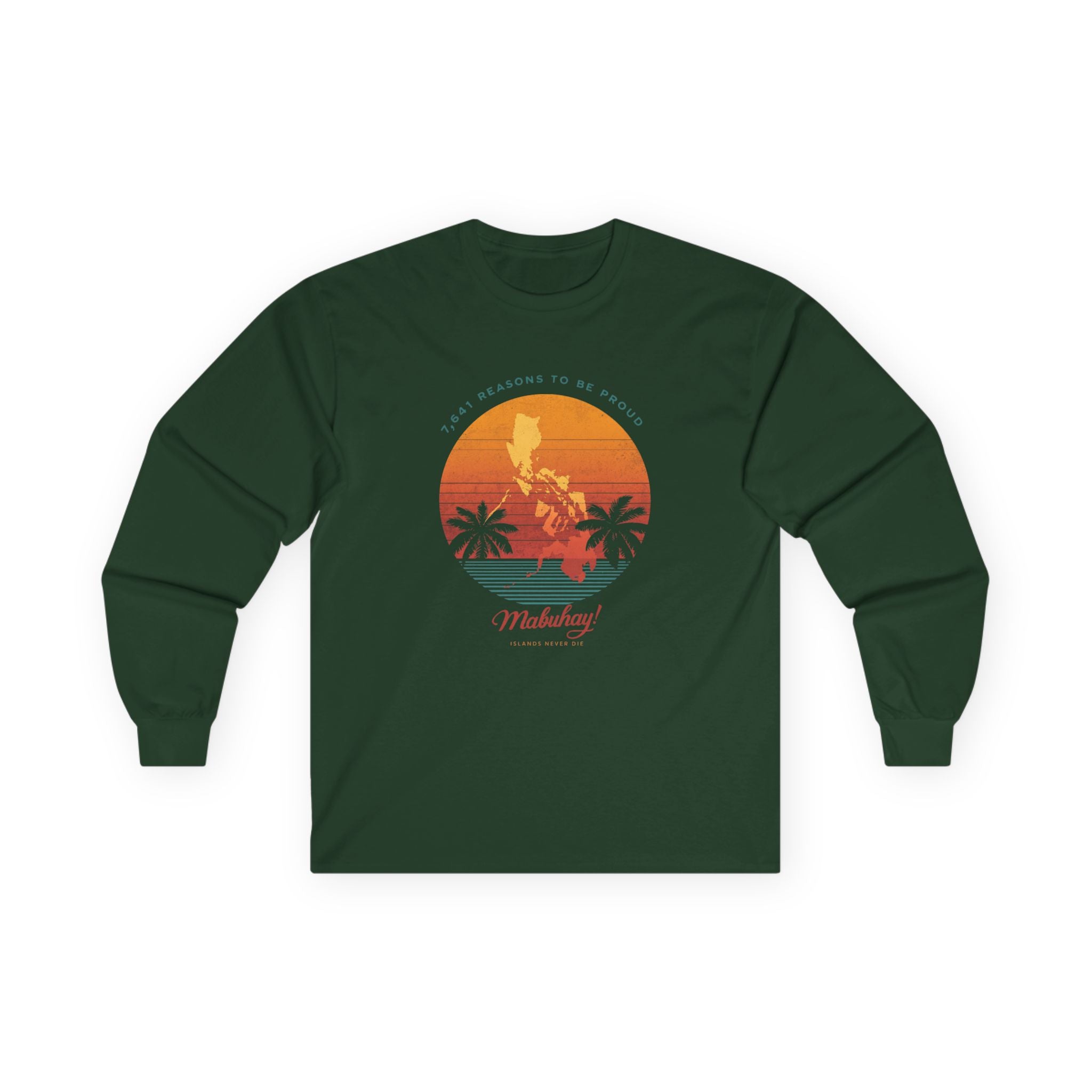 Long Sleeve Tee — 'Map of the Philippines' Retro Sunset Surf Design
