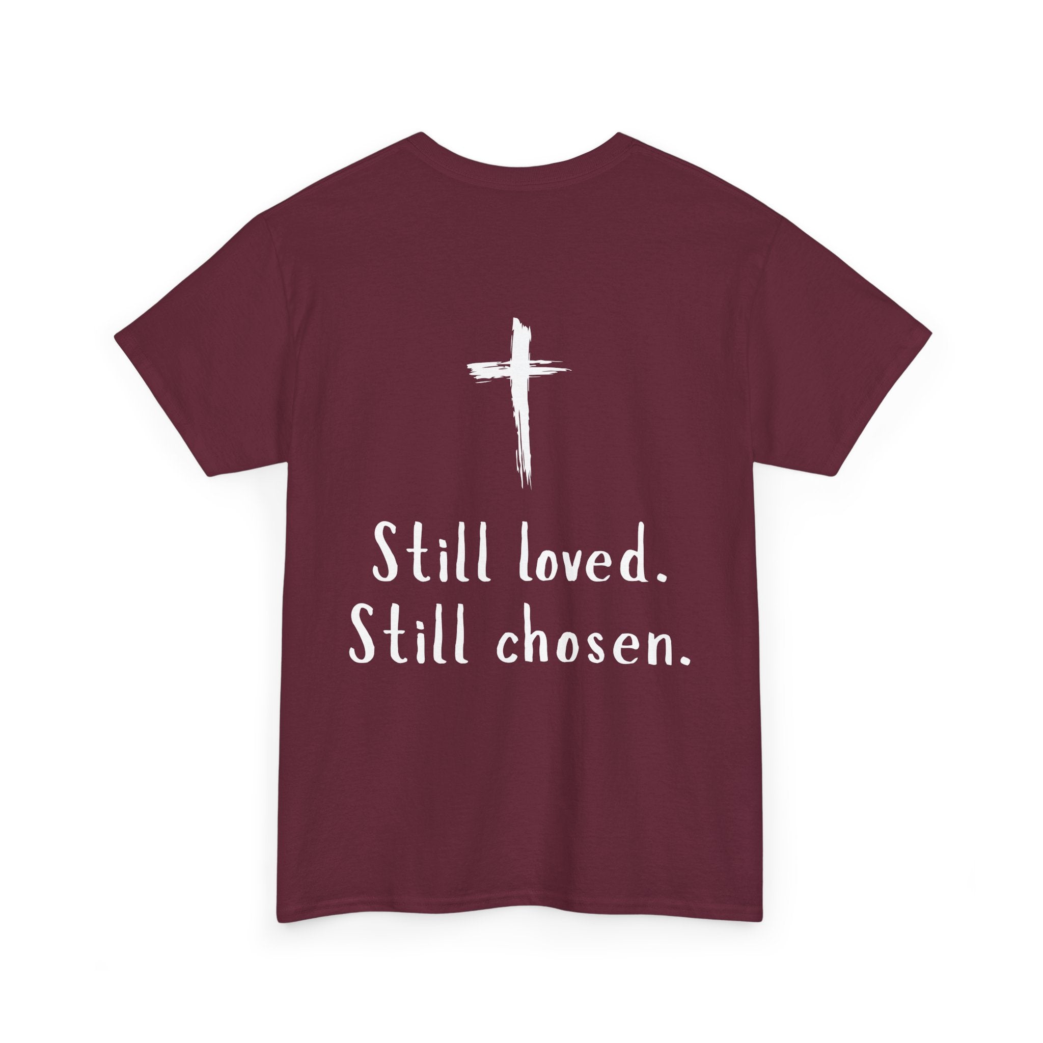 Christian Tee — "Not Perfect, Forgiven" Romans 5:8 Graphic T-Shirt (Still Loved / Still Chosen)