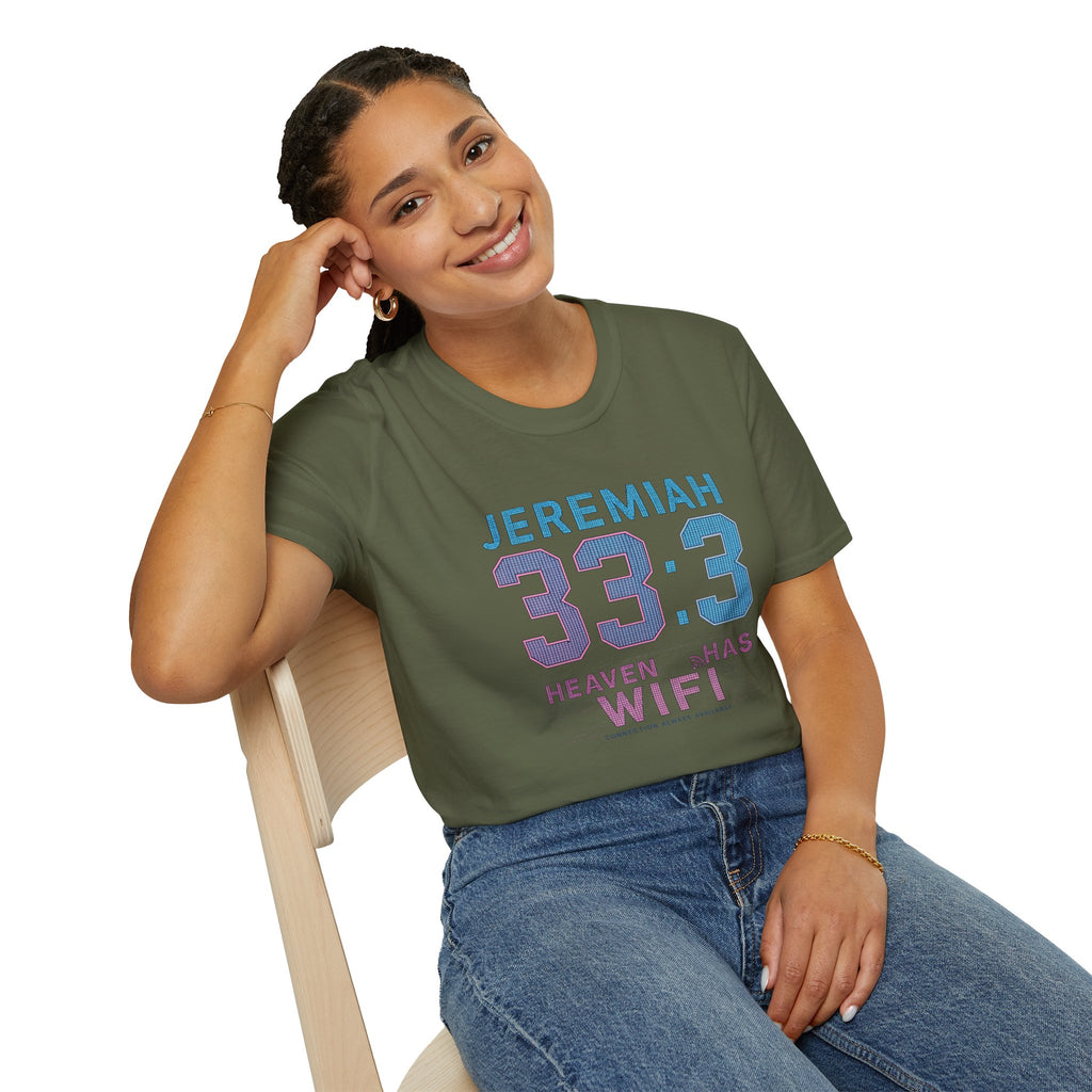 T‑Shirt — Jeremiah 33:3 'Heaven Has WiFi' Inspirational Christian Tee