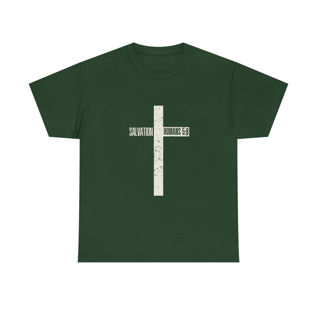 Christian Cross T-Shirt — "Salvation Romans 5:8" Faith Tee