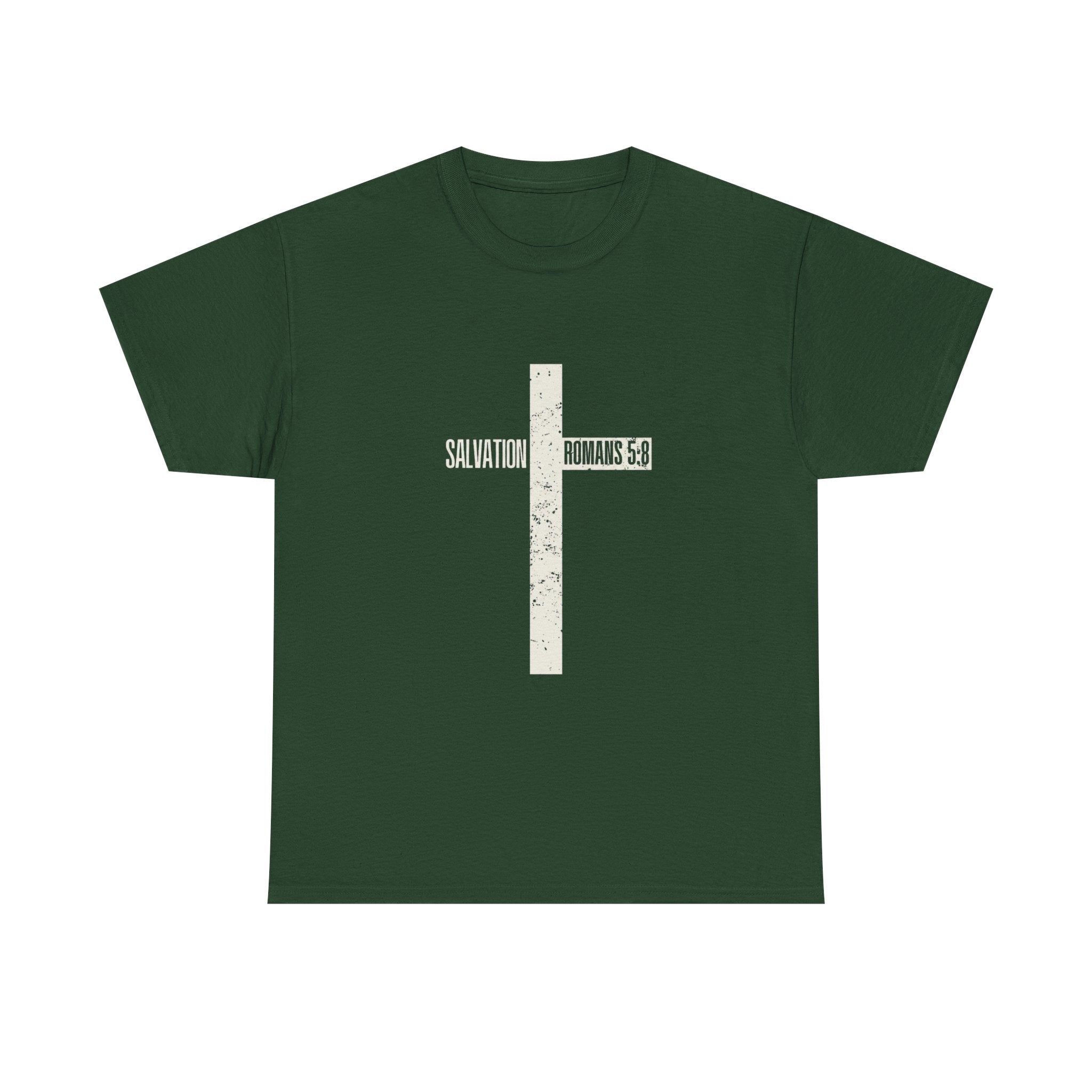 Christian Cross T-Shirt — "Salvation Romans 5:8" Faith Tee