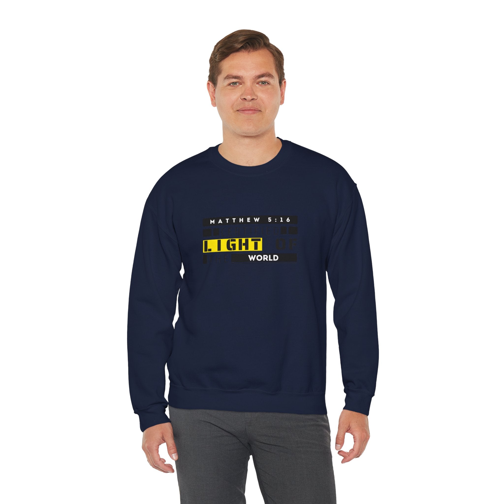 Christian Crewneck Sweatshirt "Certified Light of the World" Pullover, Matthew 5:14 Scripture Apparel, Trendy Faith Graphic Sweatshirt