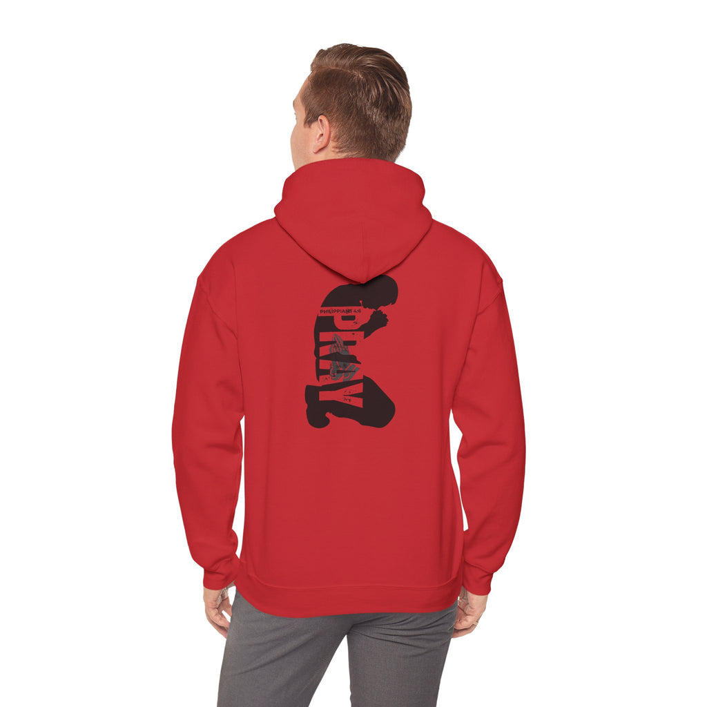 Minimal 'Pray More, Panic Less' Hoodie — Monochrome Graphic Back Print