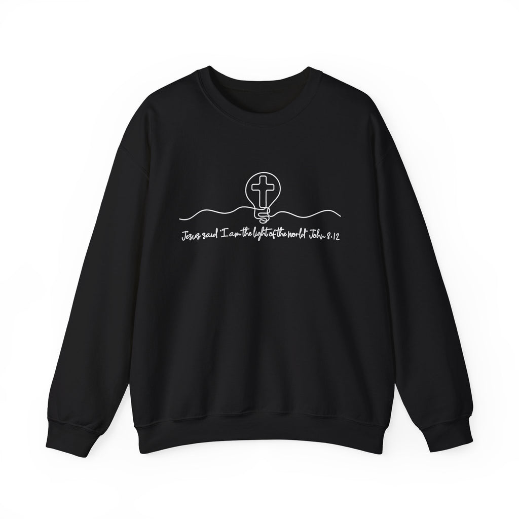 Christian Crewneck Sweatshirt "I AM the Light" Cross Pullover, John 8:12 Scripture Apparel, Faith Graphic Sweatshirt