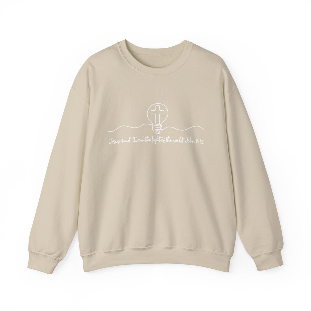 Christian Crewneck Sweatshirt "I AM the Light" Cross Pullover, John 8:12 Scripture Apparel, Faith Graphic Sweatshirt