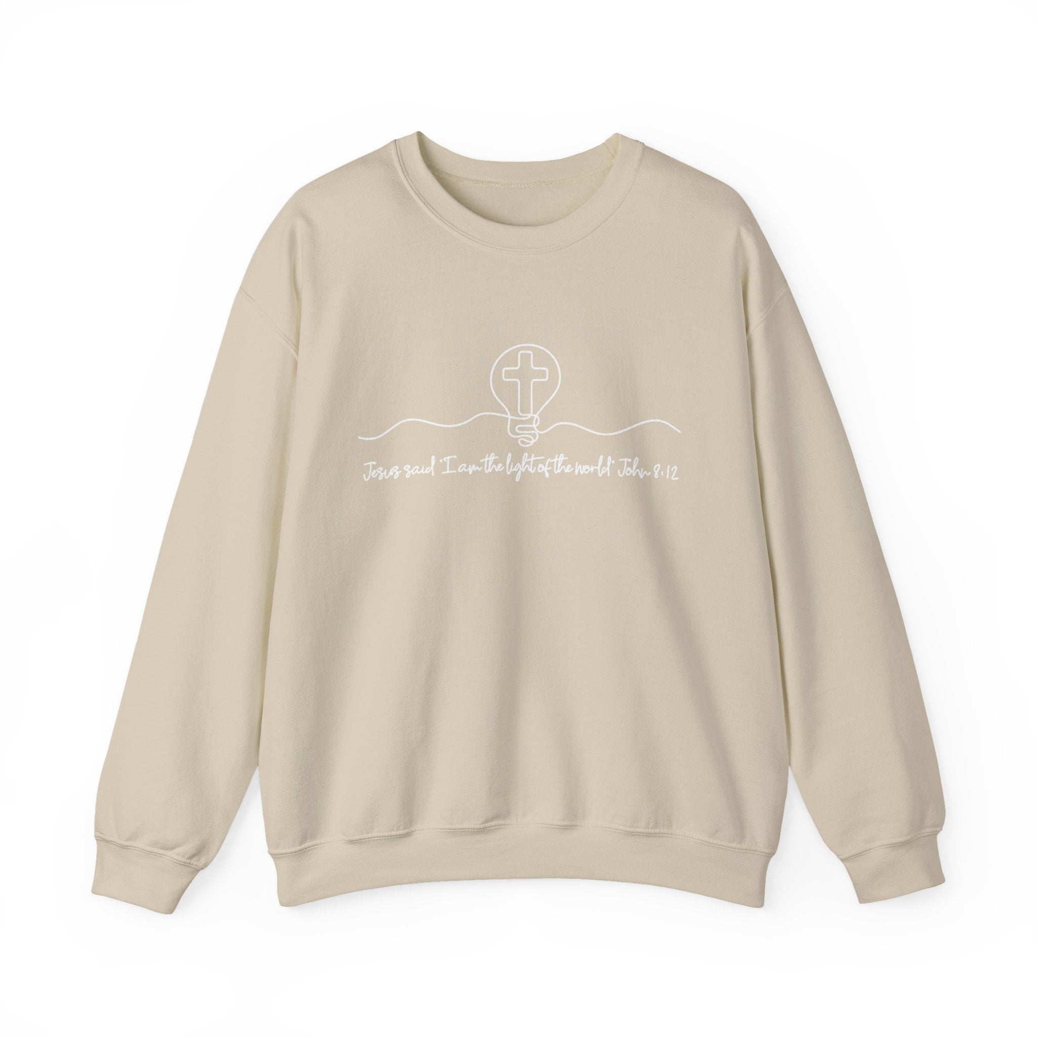 Christian Crewneck Sweatshirt "I AM the Light" Cross Pullover, John 8:12 Scripture Apparel, Faith Graphic Sweatshirt
