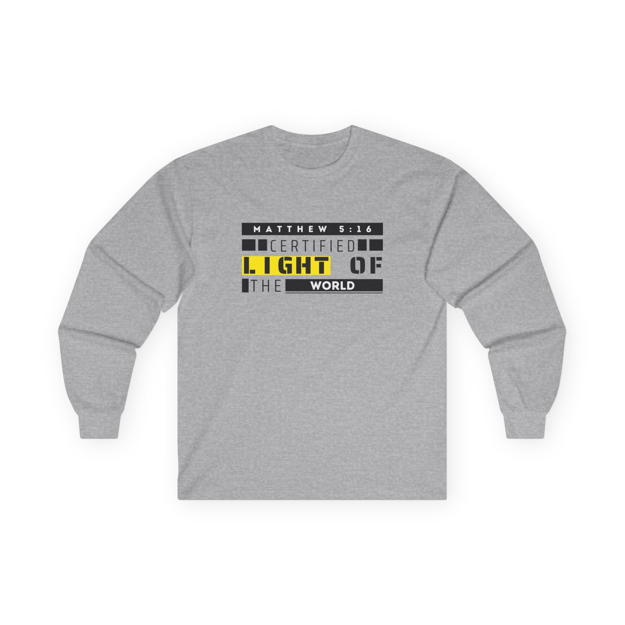 Long Sleeve Tee — "Certified Light of the World" Inspirational Graphic