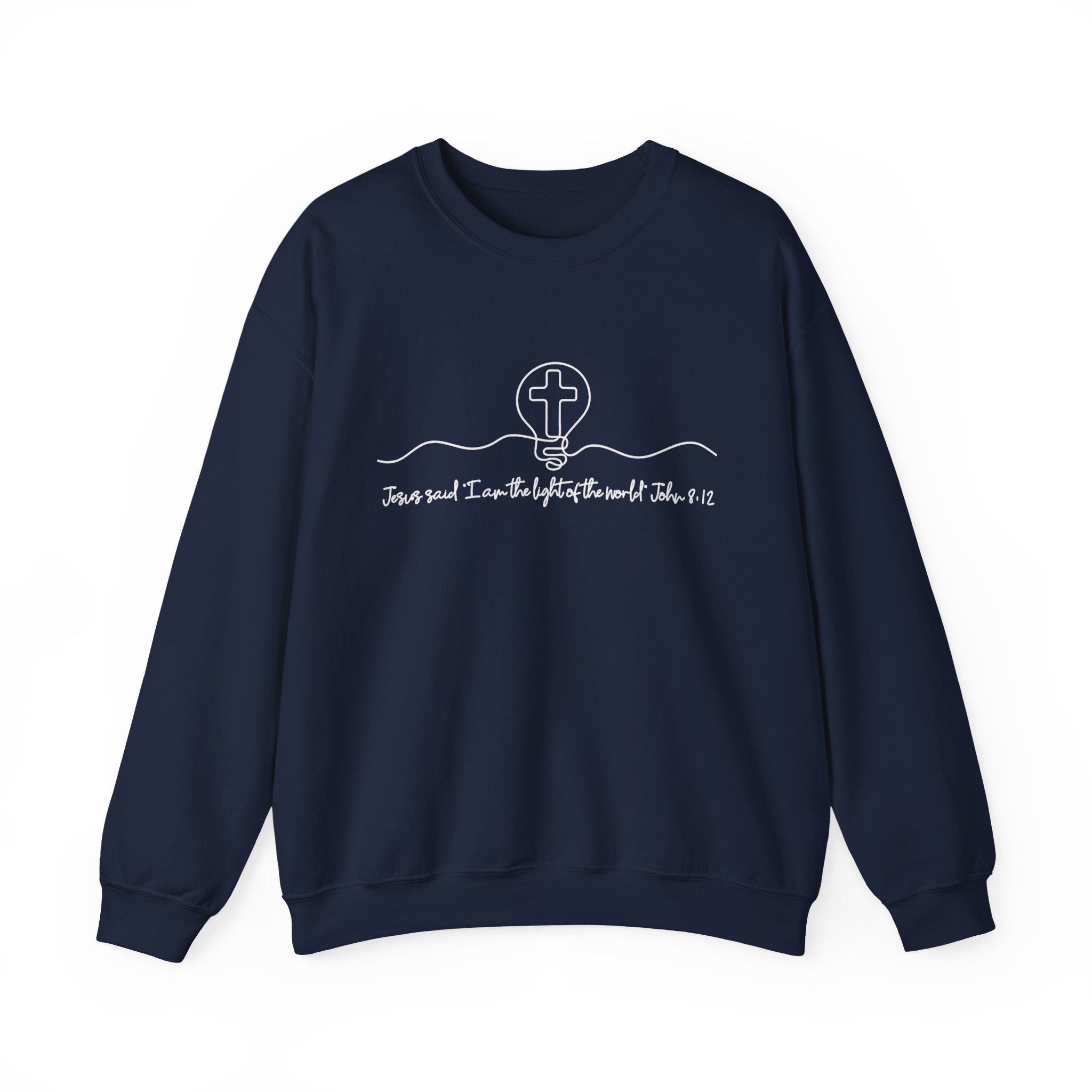 Christian Crewneck Sweatshirt "I AM the Light" Cross Pullover, John 8:12 Scripture Apparel, Faith Graphic Sweatshirt