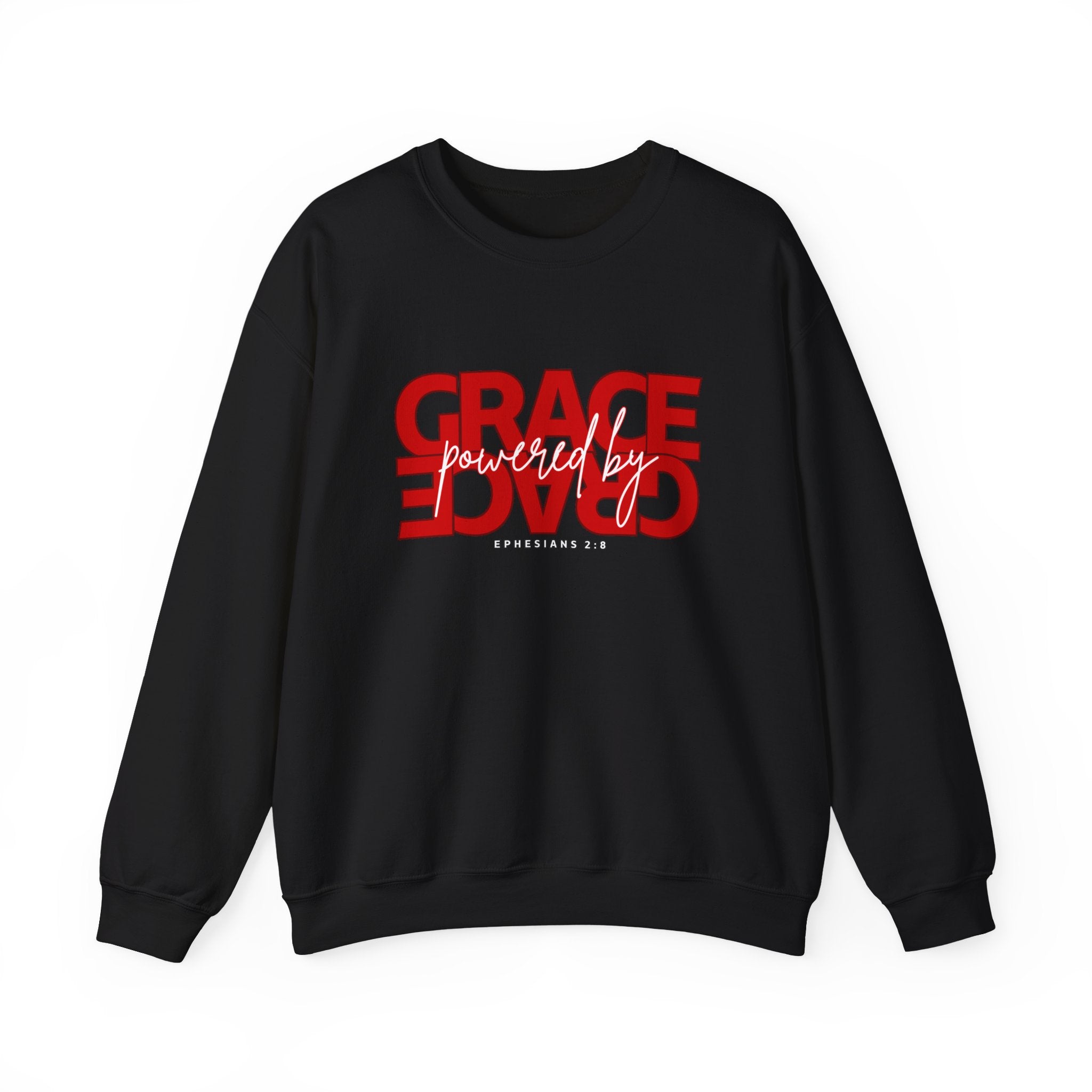 Crewneck Sweatshirt — "Grace Powered By God" Christian Faith Pullover (Ephesians 2:8)