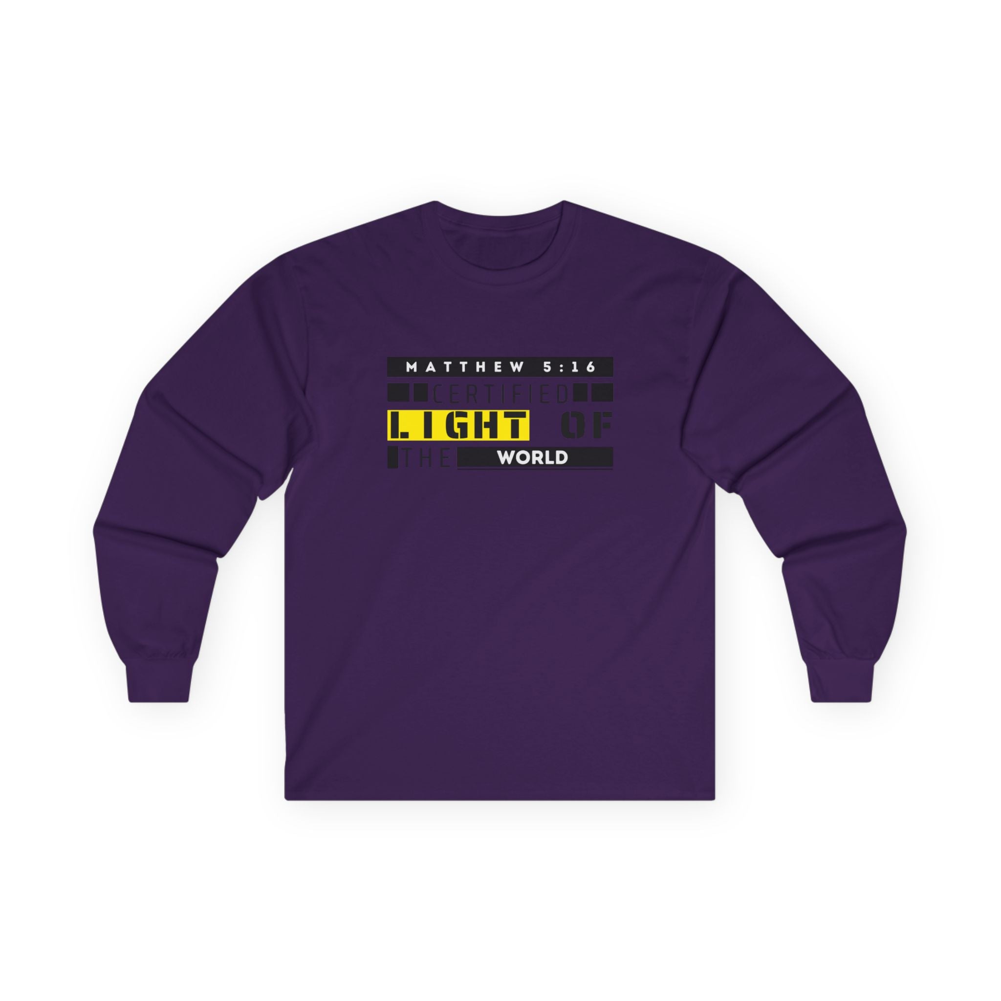 Long Sleeve Tee — "Certified Light of the World" Inspirational Graphic