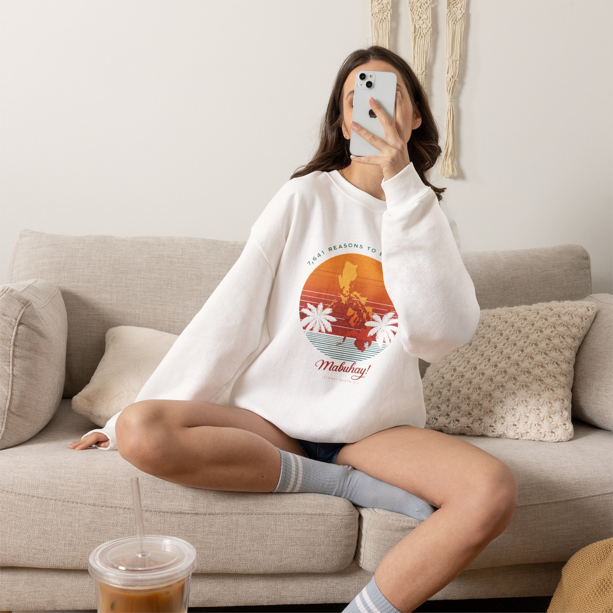 Filipino Crewneck Sweatshirt "Proud to Be Pinoy" Retro Sunset Pullover, Philippines Pride Apparel, Heritage Graphic Sweatshirt