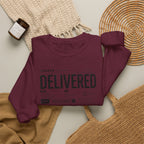 Delivered Sweatshirt — 'Delivered' Typography Crewneck with Psalm 34:4 Design