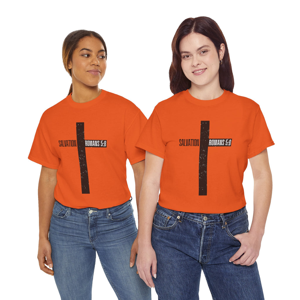 Christian Cross T-Shirt — "Salvation Romans 5:8" Faith Tee