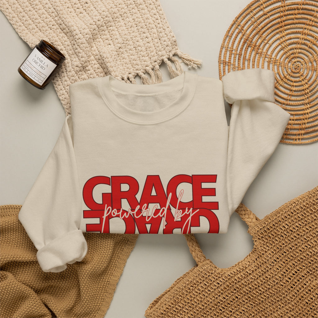 Christian Crewneck Sweatshirt "Grace" Reversed Pullover, Modern Minimalist Faith Apparel, Unique Graphic Scripture Sweater