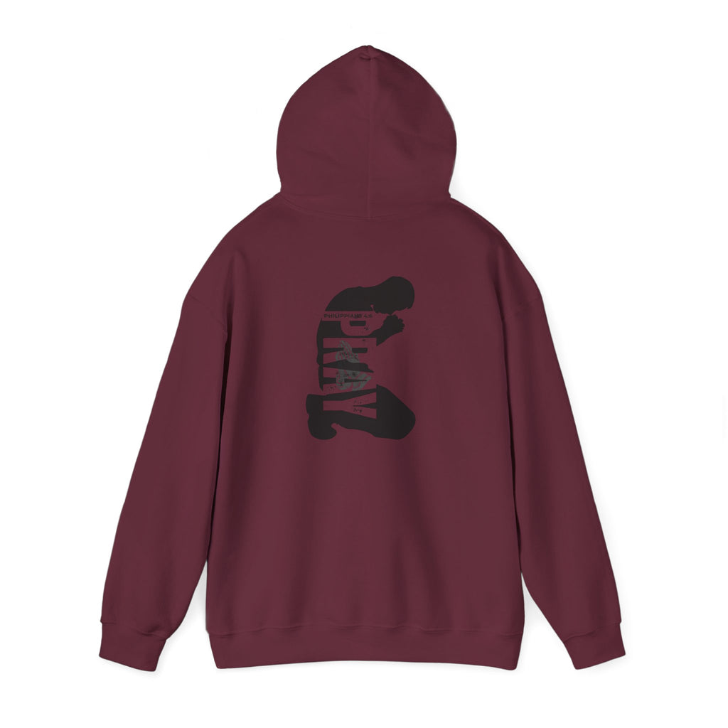 Minimal 'Pray More, Panic Less' Hoodie — Monochrome Graphic Back Print