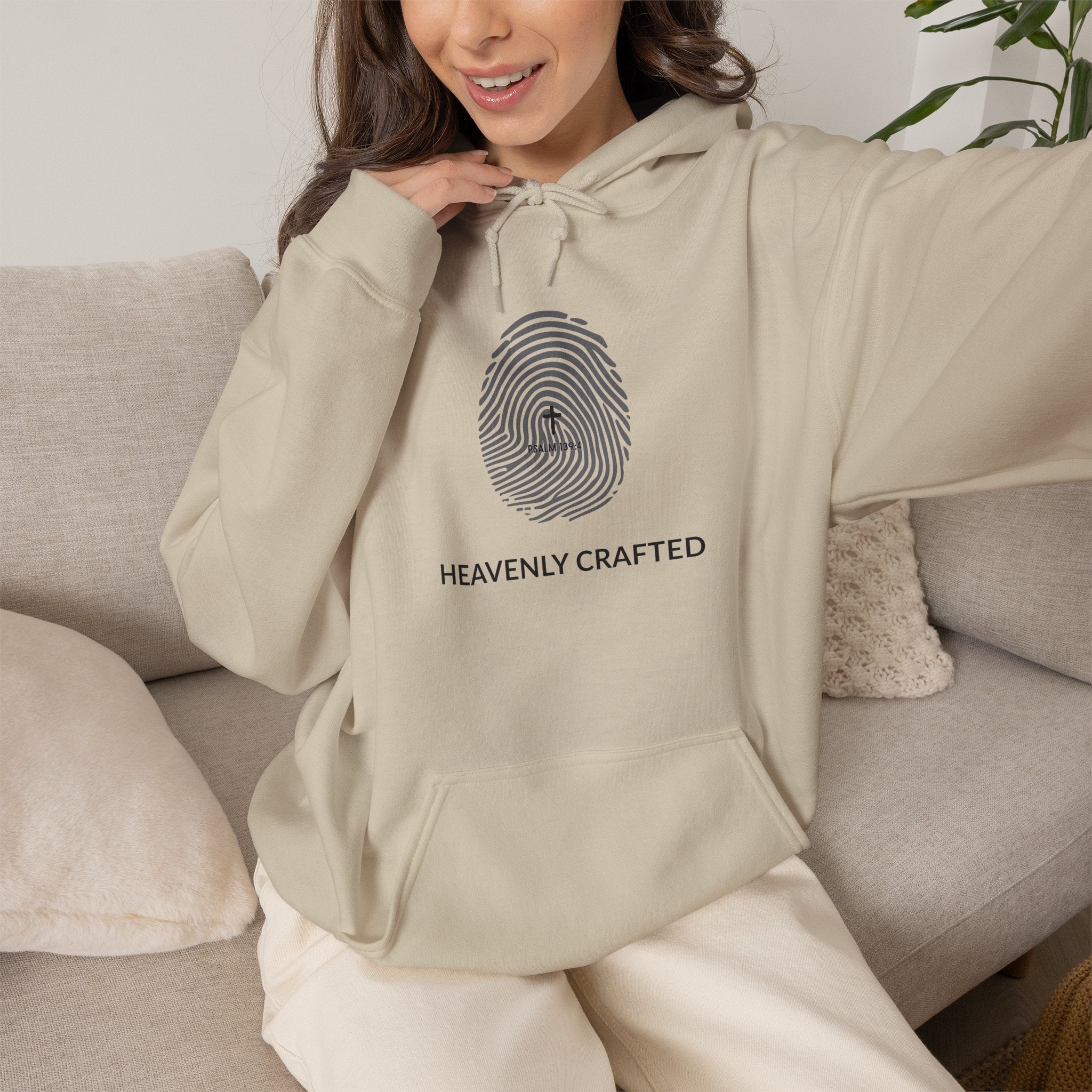 Heavenly Crafted Hoodie — Minimal Fingerprint Graphic Hooded Sweatshirt