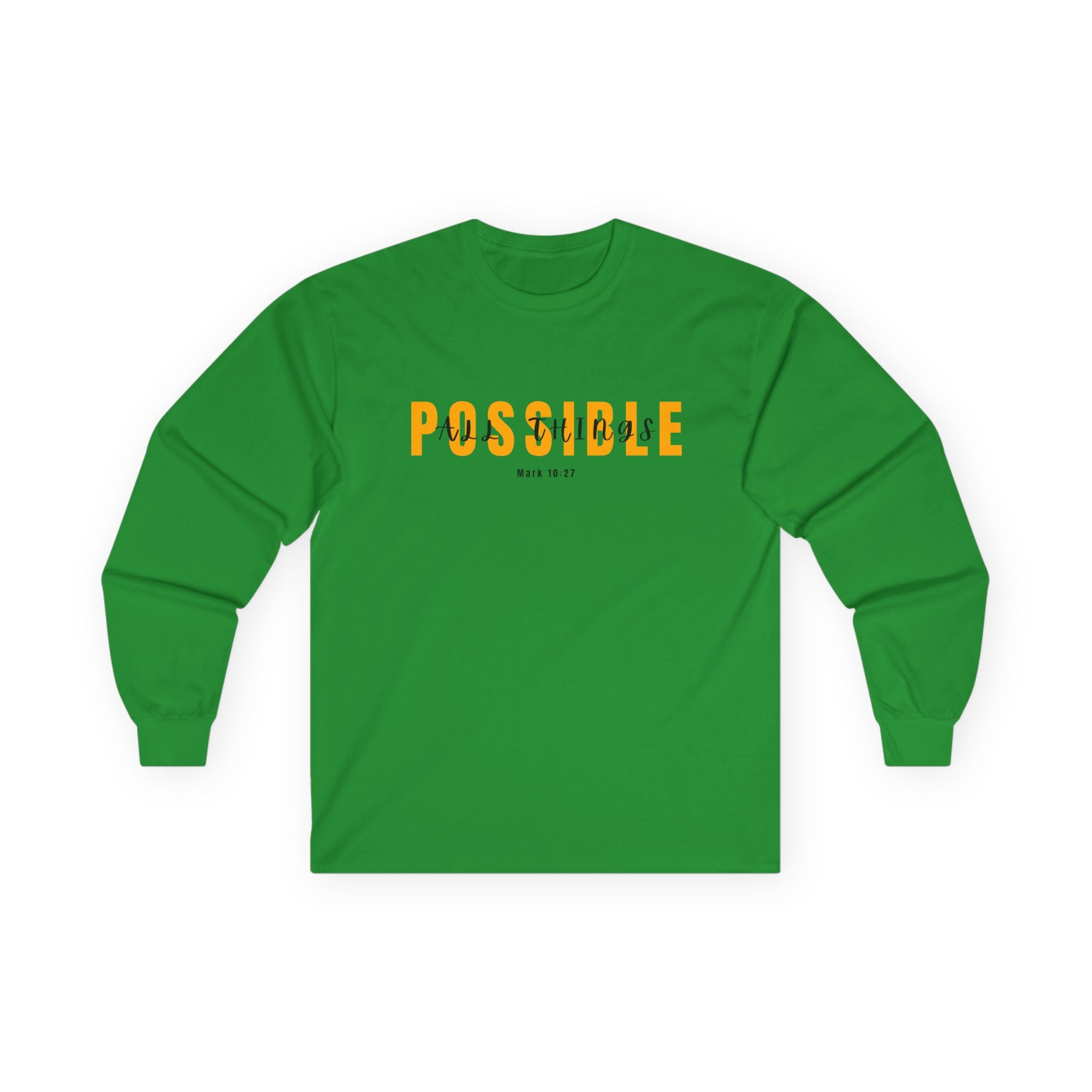 Possible Long Sleeve Christian Tee — Inspirational "Possible" Graphic Cotton Shirt