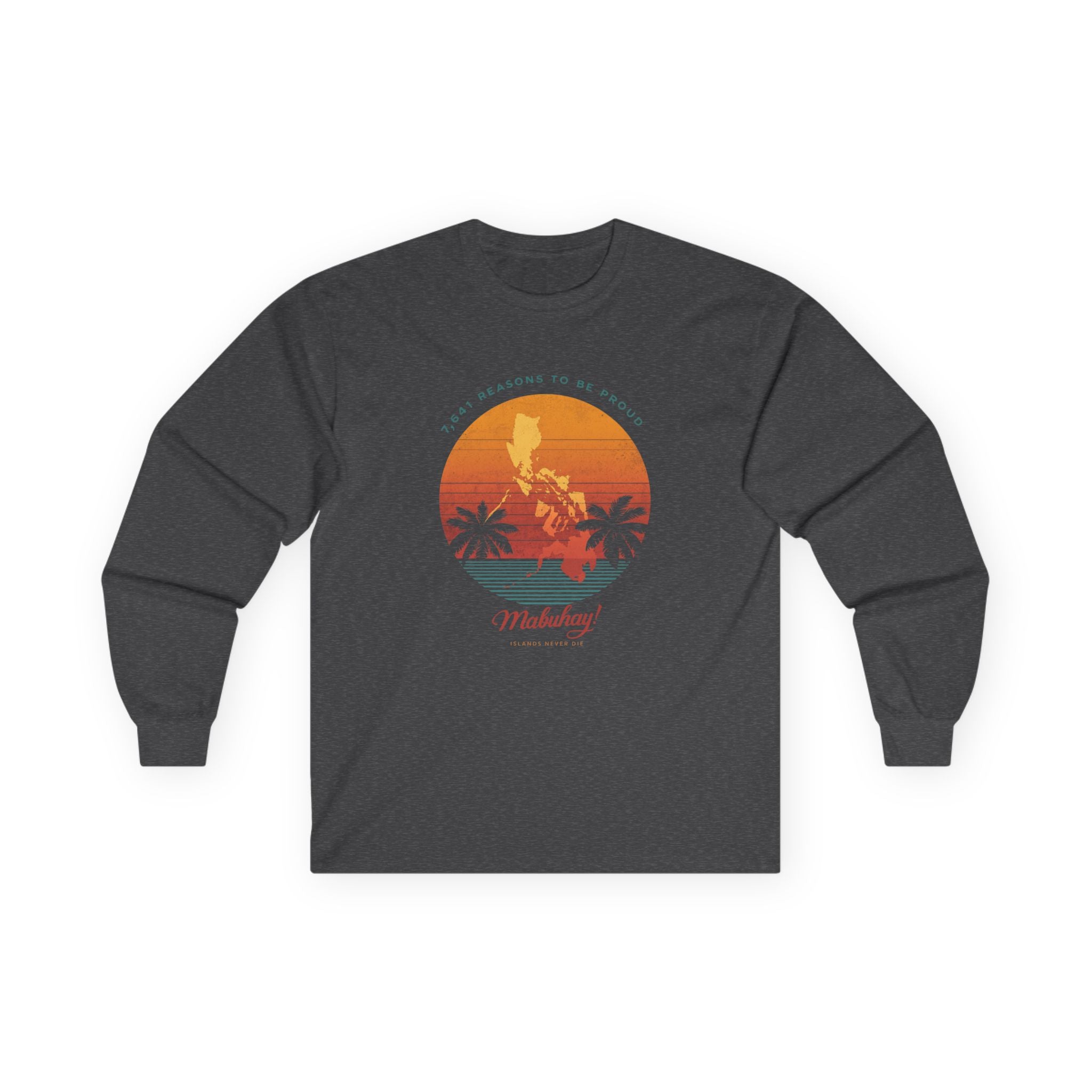 Long Sleeve Tee — 'Map of the Philippines' Retro Sunset Surf Design