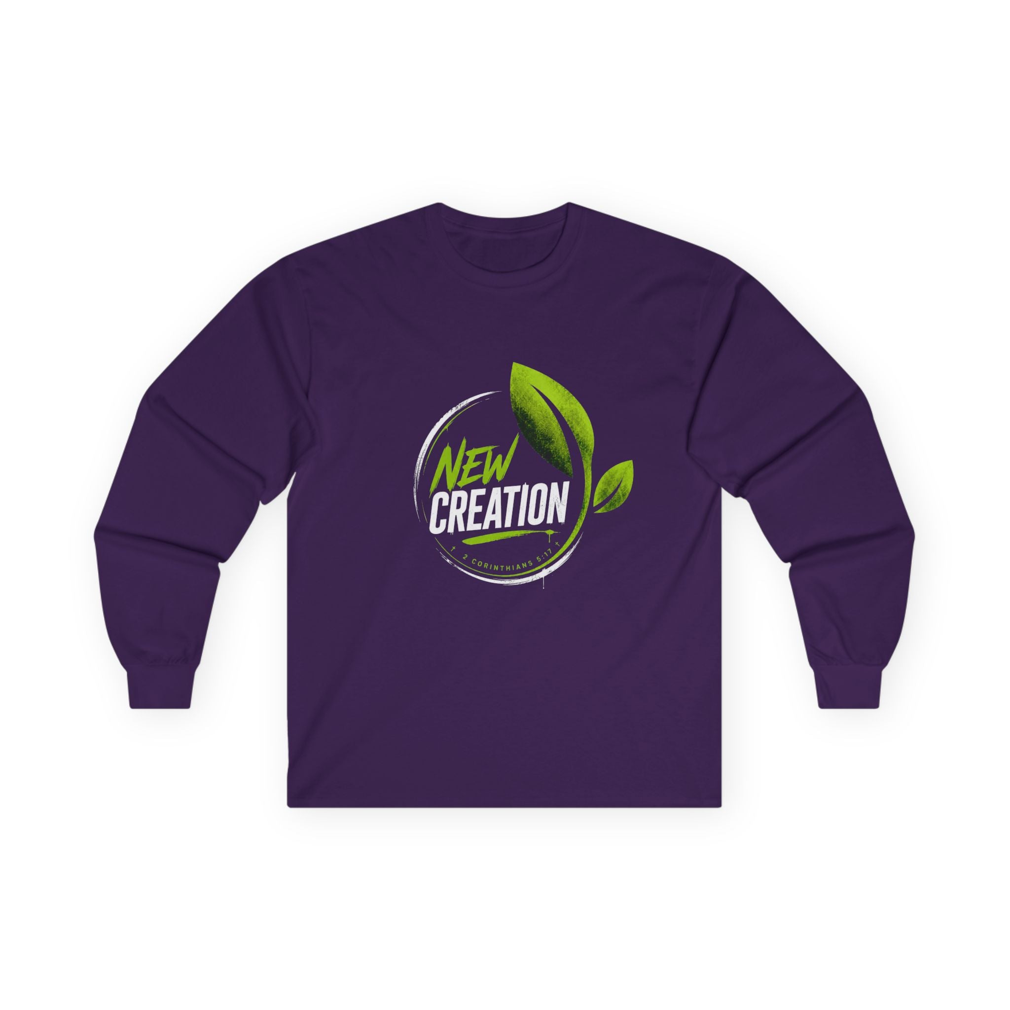 New Creation Long Sleeve Christian Tee — Green Leaf Faith Graphic