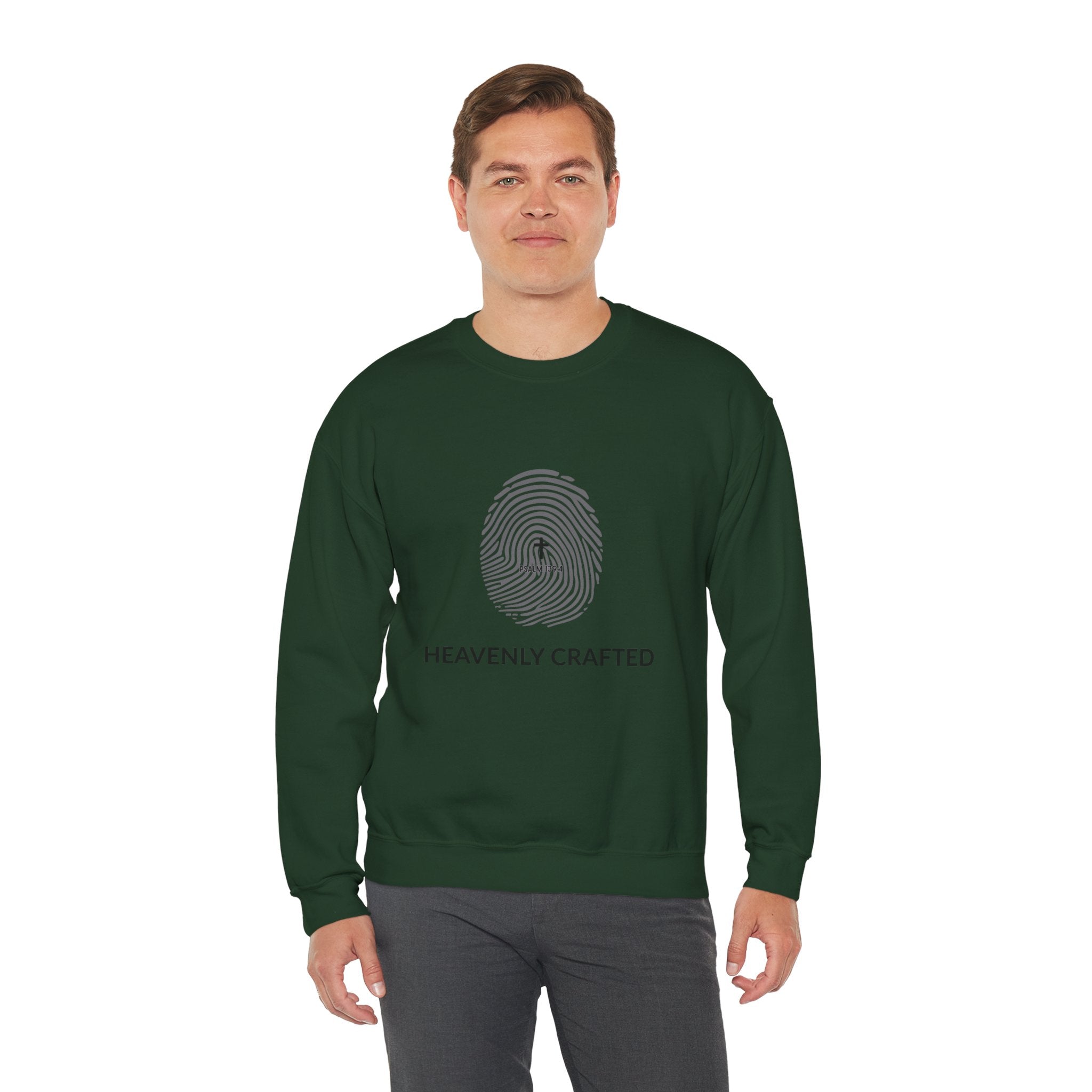 Christian Crewneck Sweatshirt "Heavenly Crafted" Fingerprint Pullover, Psalm 139 Identity Apparel, Unique Faith Graphic Sweatshirt
