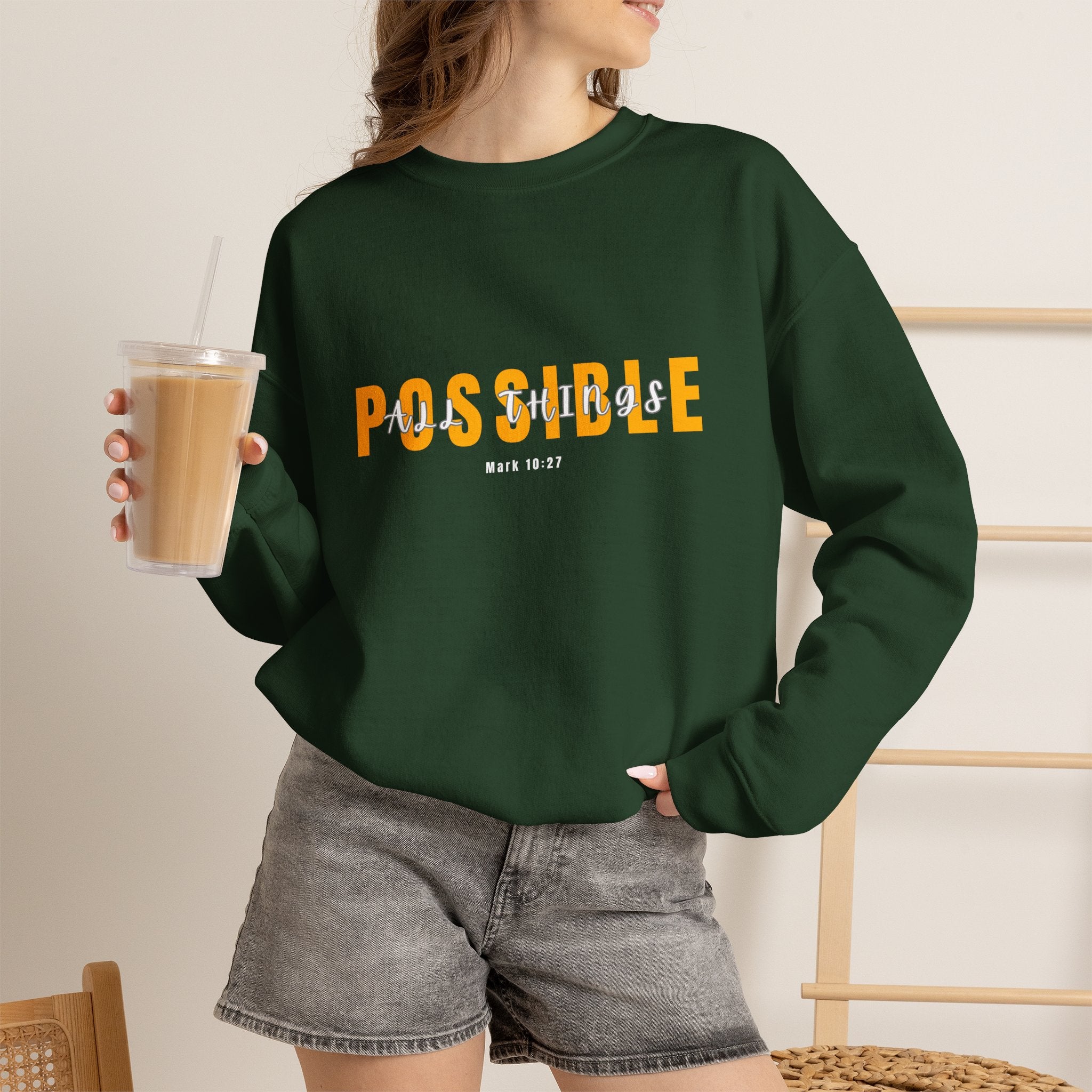 Inspirational Crewneck Sweatshirt "Possible" Pullover, Positive Affirmation Apparel, Motivational Mindset Graphic Sweatshirt