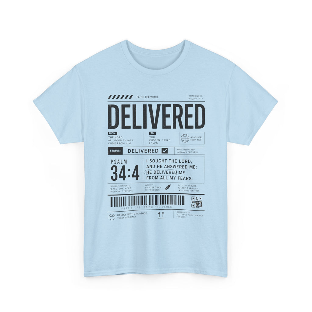 Delivered Graphic Tee — Inspirational Psalm 34:4 Christian T-Shirt
