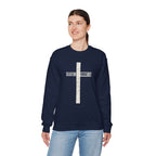Christian Crewneck Sweatshirt "Salvation" Romans 5:8 Pullover, White Cross Graphic Apparel, Rustic Style Faith Sweatshirt