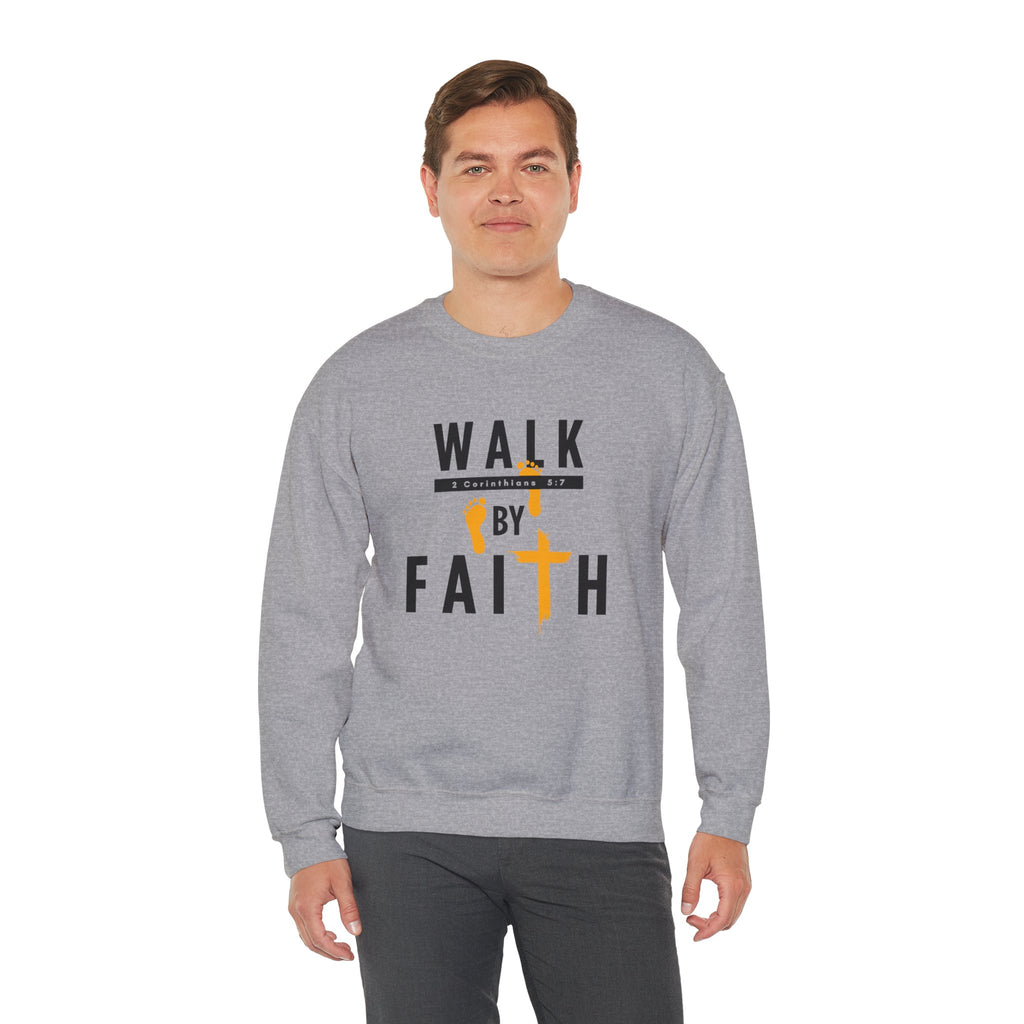 Christian Crewneck Sweatshirt "Walk By Faith" Pullover, 2 Corinthians 5:7 Apparel, Inspirational Faith Graphic Sweatshirt