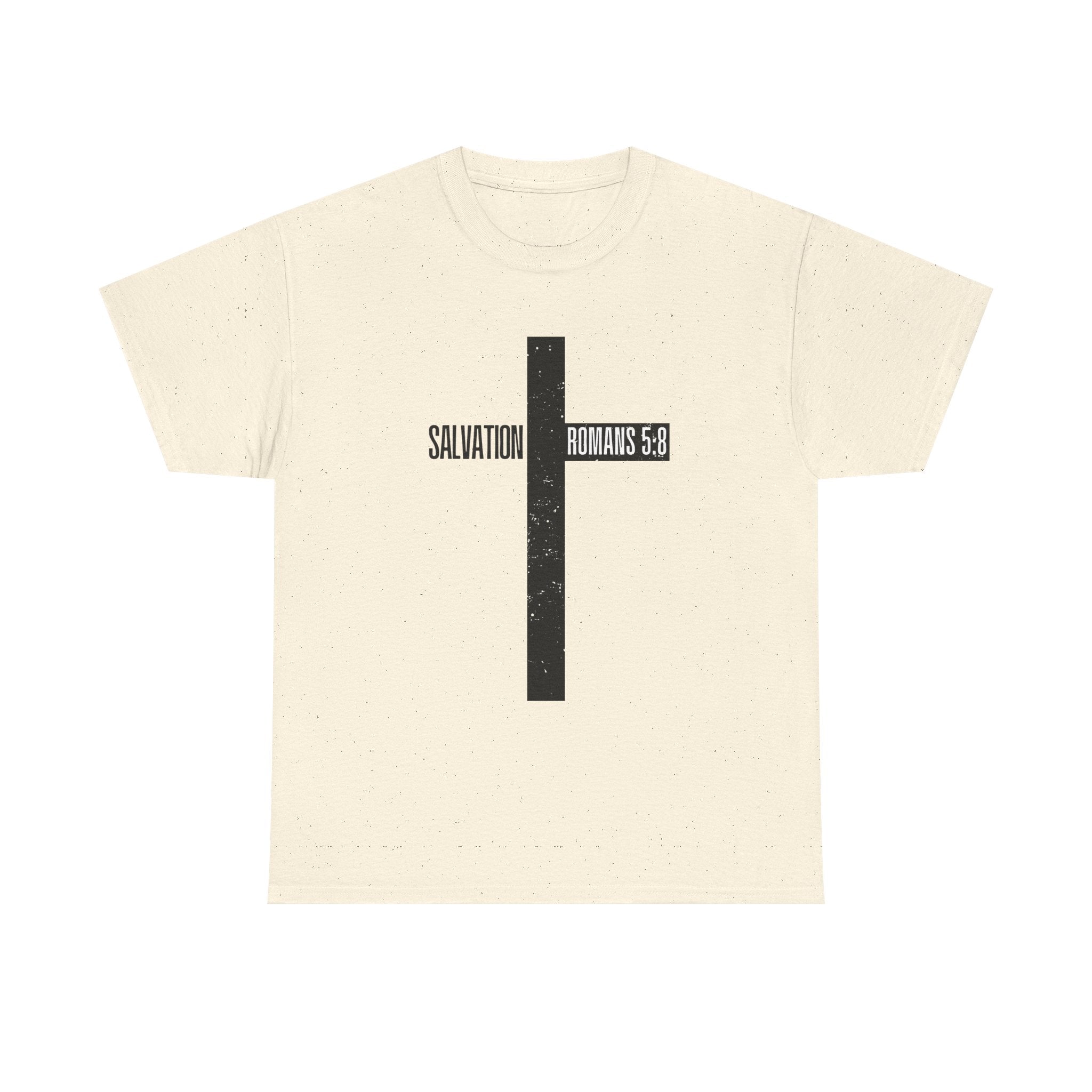 Christian Cross T-Shirt — "Salvation Romans 5:8" Faith Tee