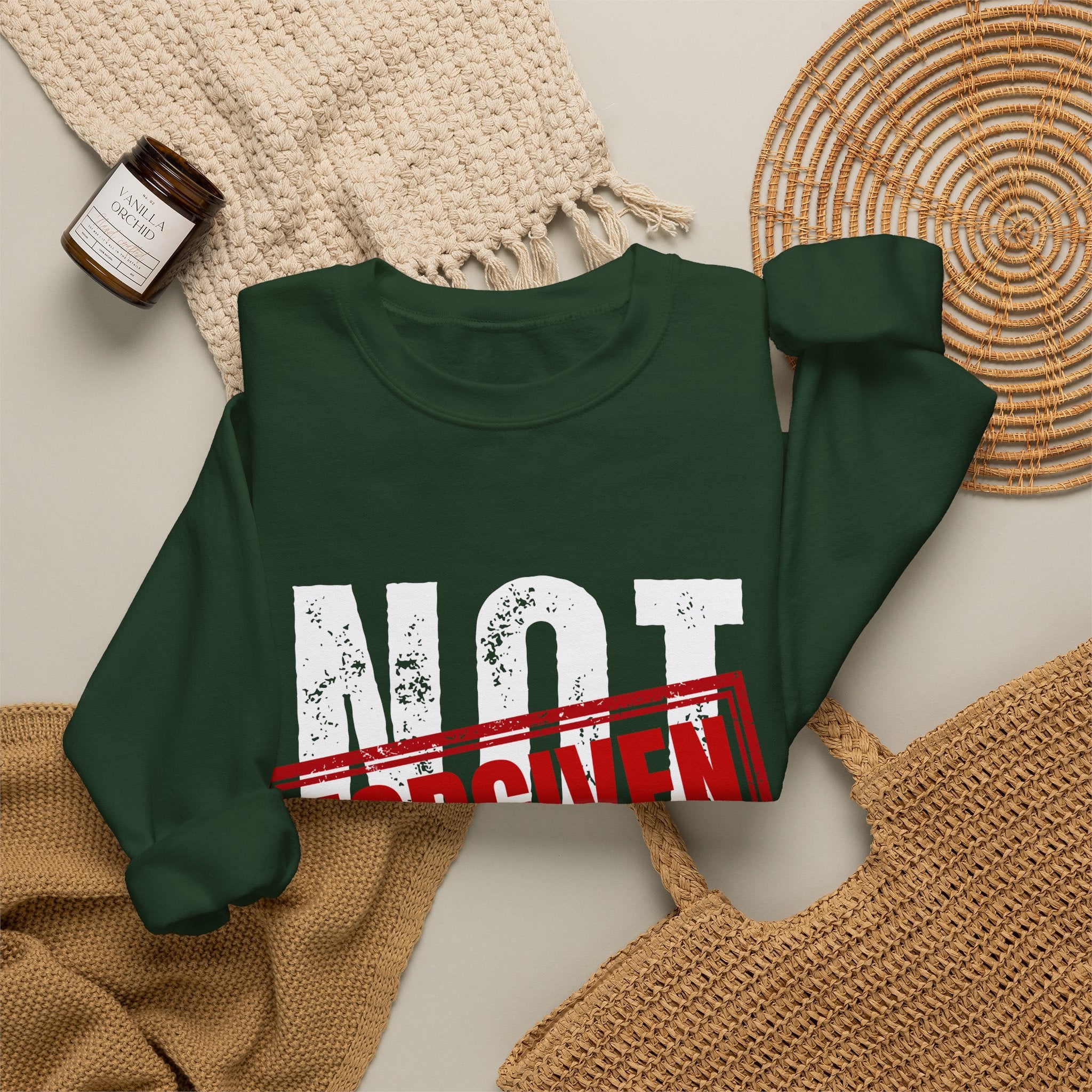 Christian Crewneck Sweatshirt — "Not Perfect, Forgiven" (Romans 5:8)