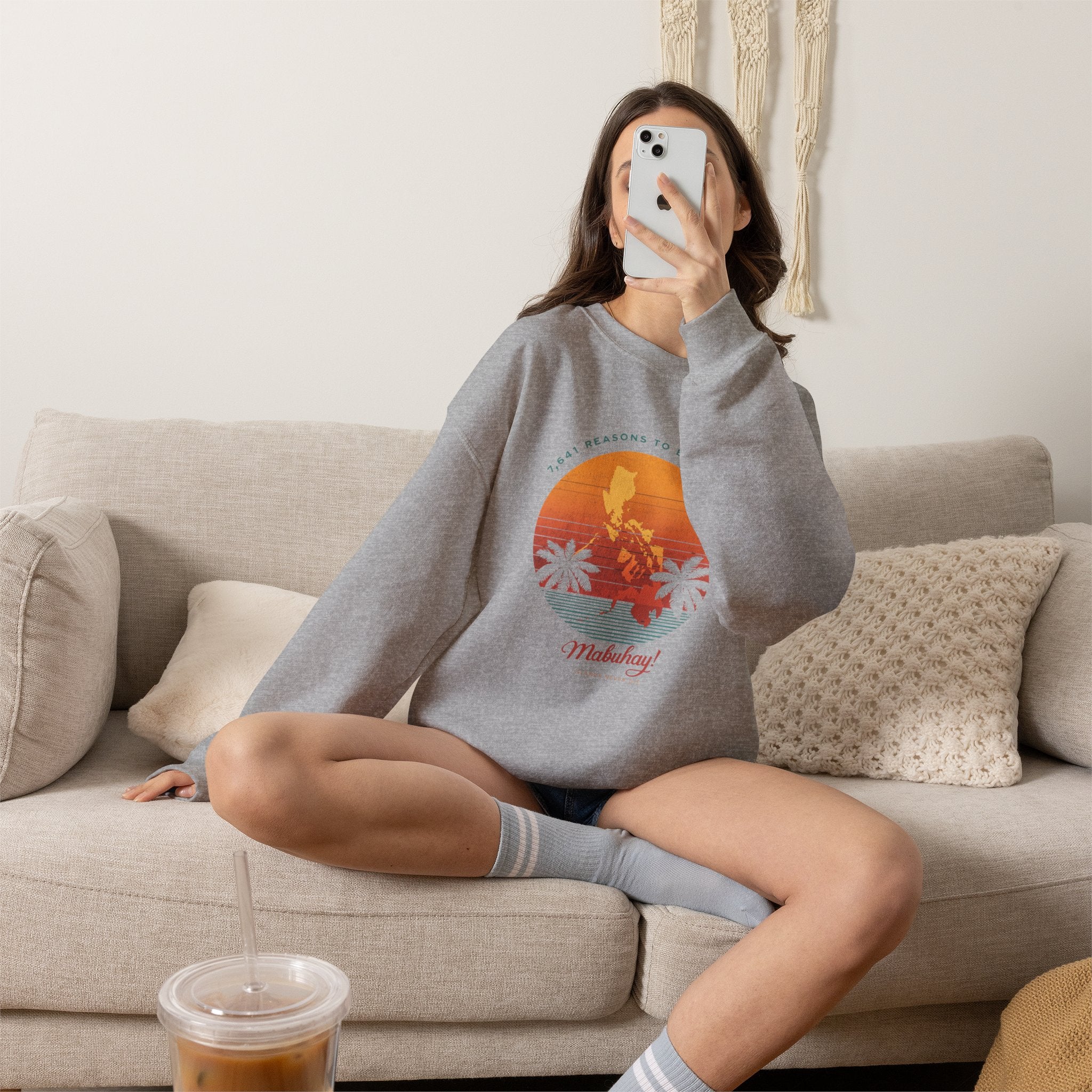 Filipino Crewneck Sweatshirt "Proud to Be Pinoy" Retro Sunset Pullover, Philippines Pride Apparel, Heritage Graphic Sweatshirt