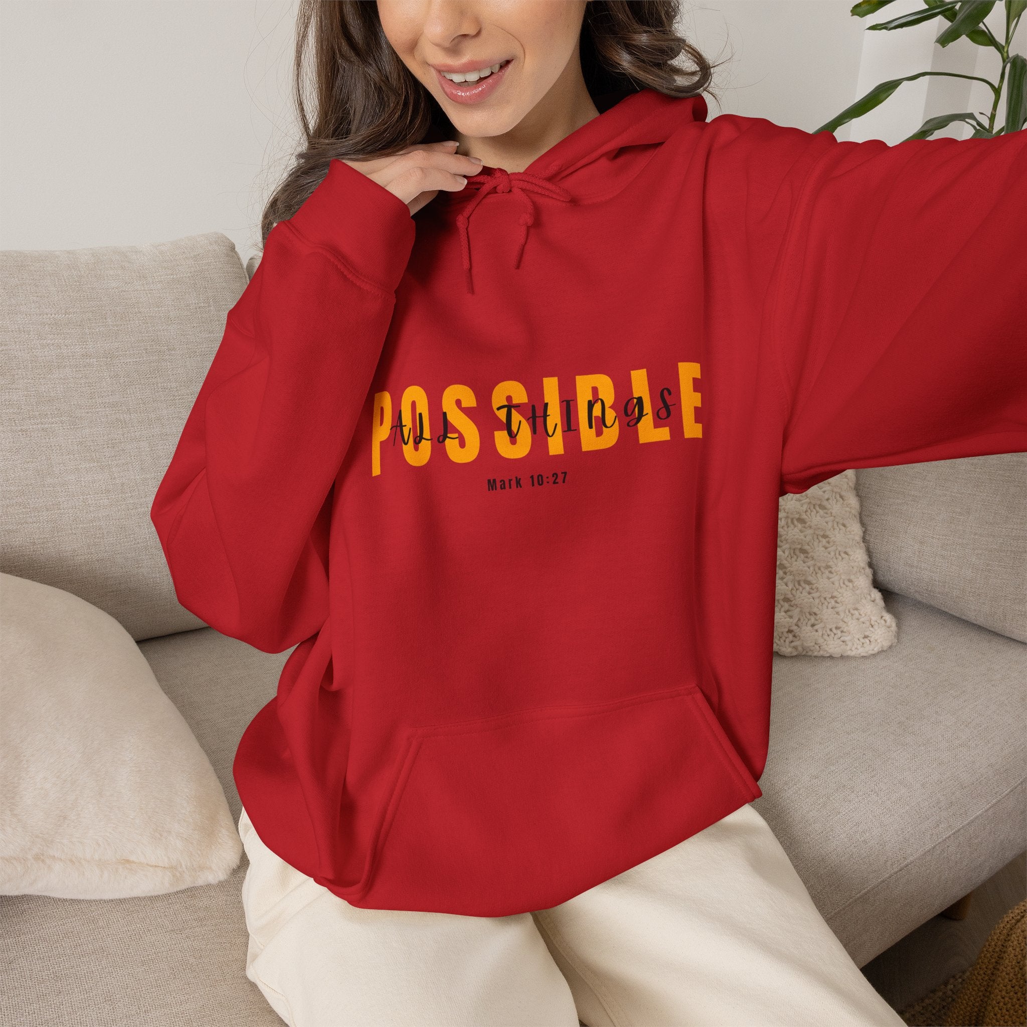 All Things Possible Hoodie — Minimal Inspirational "POSSIBLE" Graphic Faith Hoodie