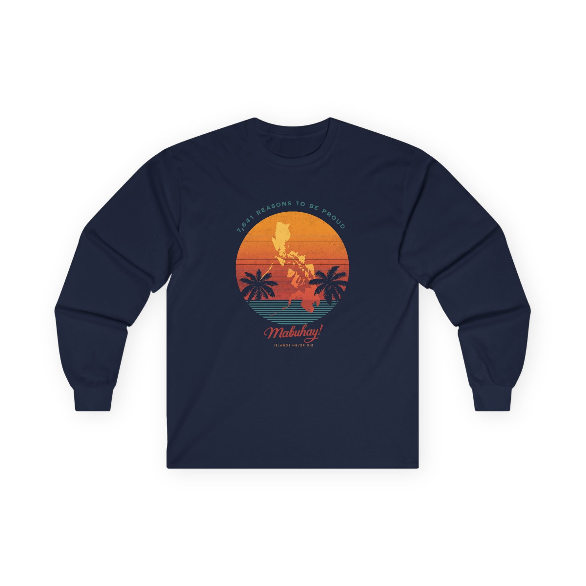 Long Sleeve Tee — 'Map of the Philippines' Retro Sunset Surf Design