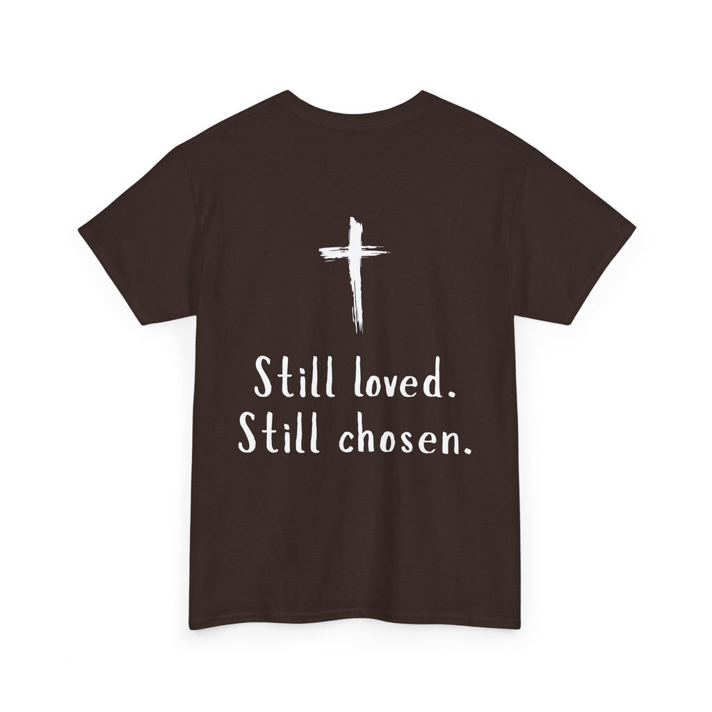 Christian Tee — "Not Perfect, Forgiven" Romans 5:8 Graphic T-Shirt (Still Loved / Still Chosen)