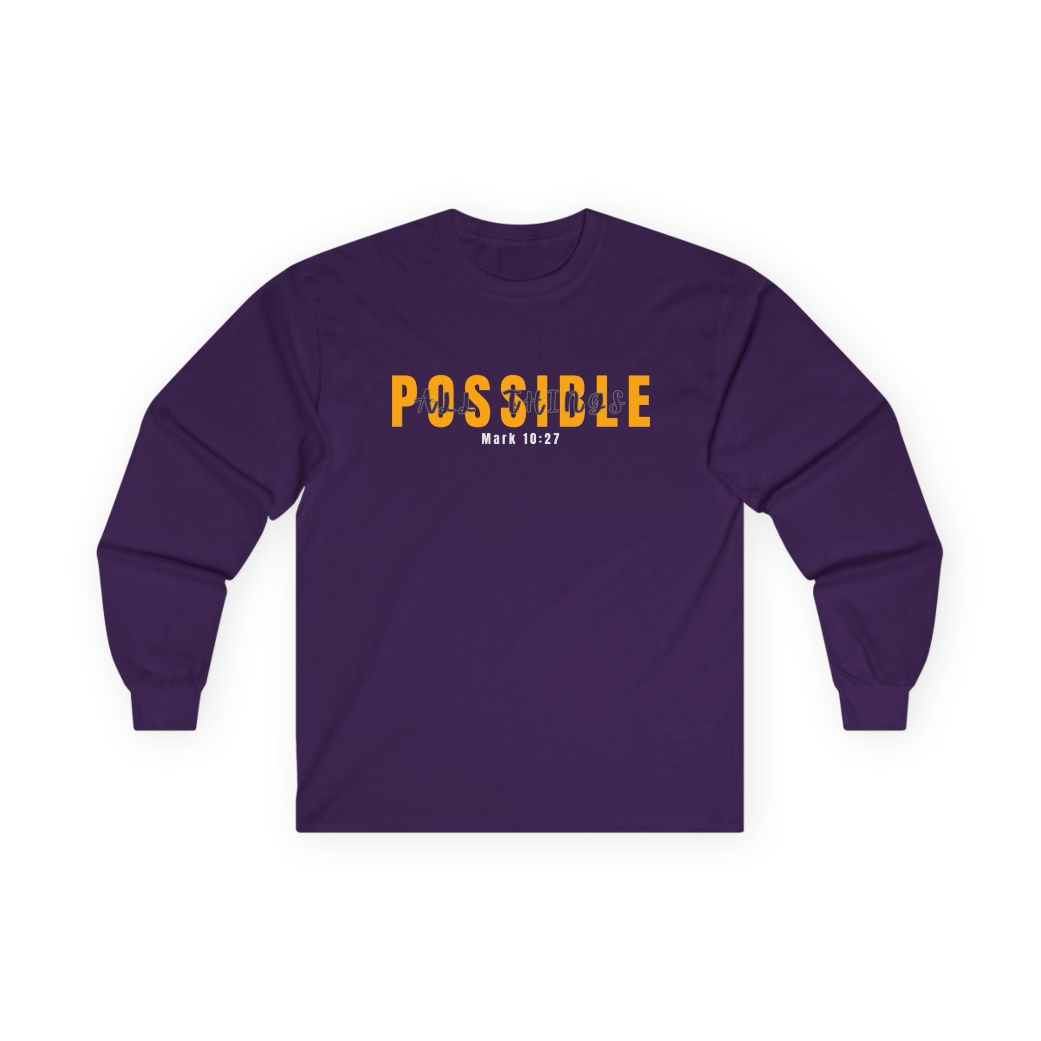 Possible Long Sleeve Tee — Inspirational "Possible" Design (Mark 10:27)