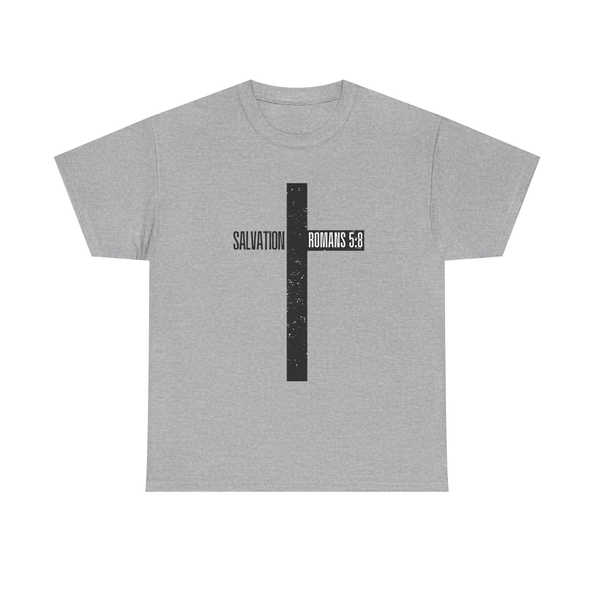 Christian Cross T-Shirt — "Salvation Romans 5:8" Faith Tee