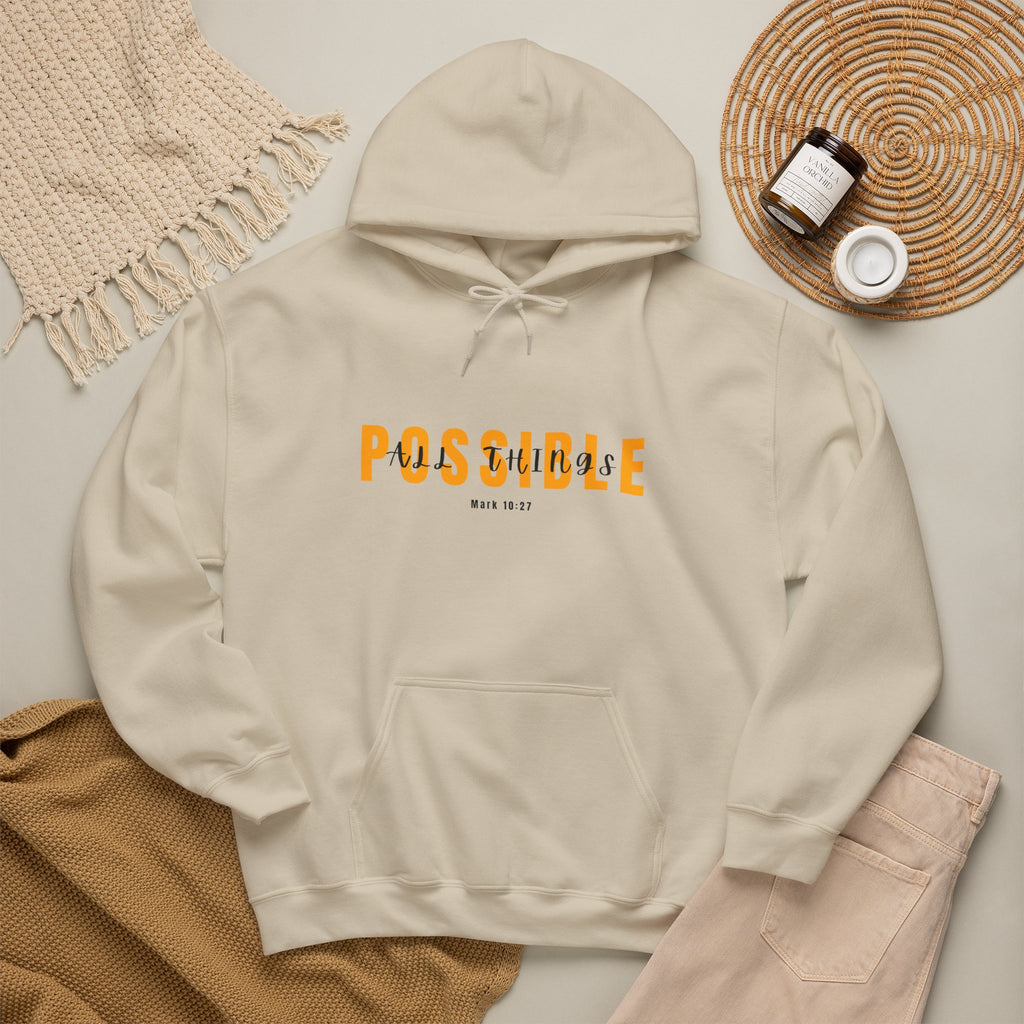 All Things Possible Hoodie — Minimal Inspirational "POSSIBLE" Graphic Faith Hoodie