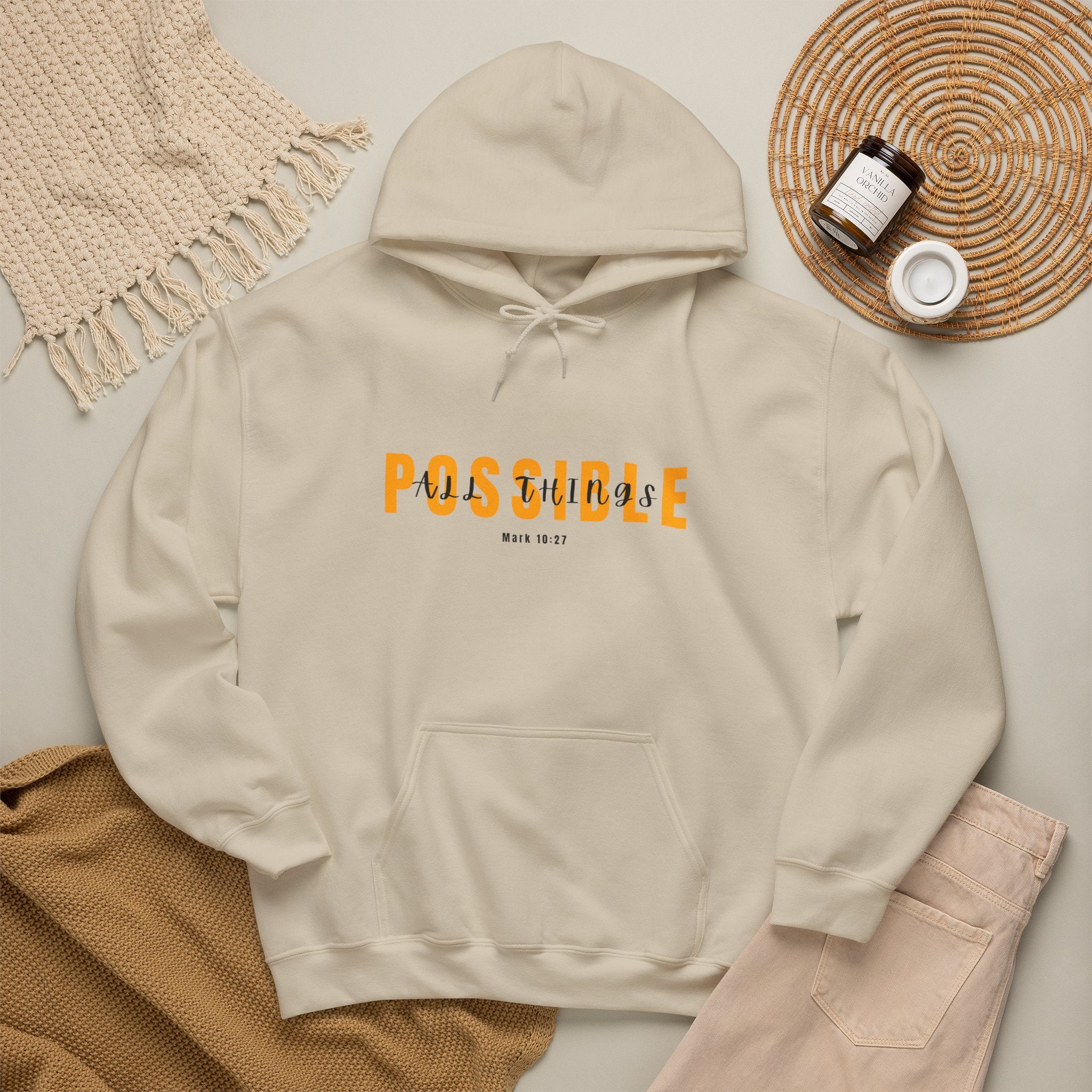 All Things Possible Hoodie — Minimal Inspirational "POSSIBLE" Graphic Faith Hoodie