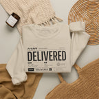 Delivered Sweatshirt — 'Delivered' Typography Crewneck with Psalm 34:4 Design