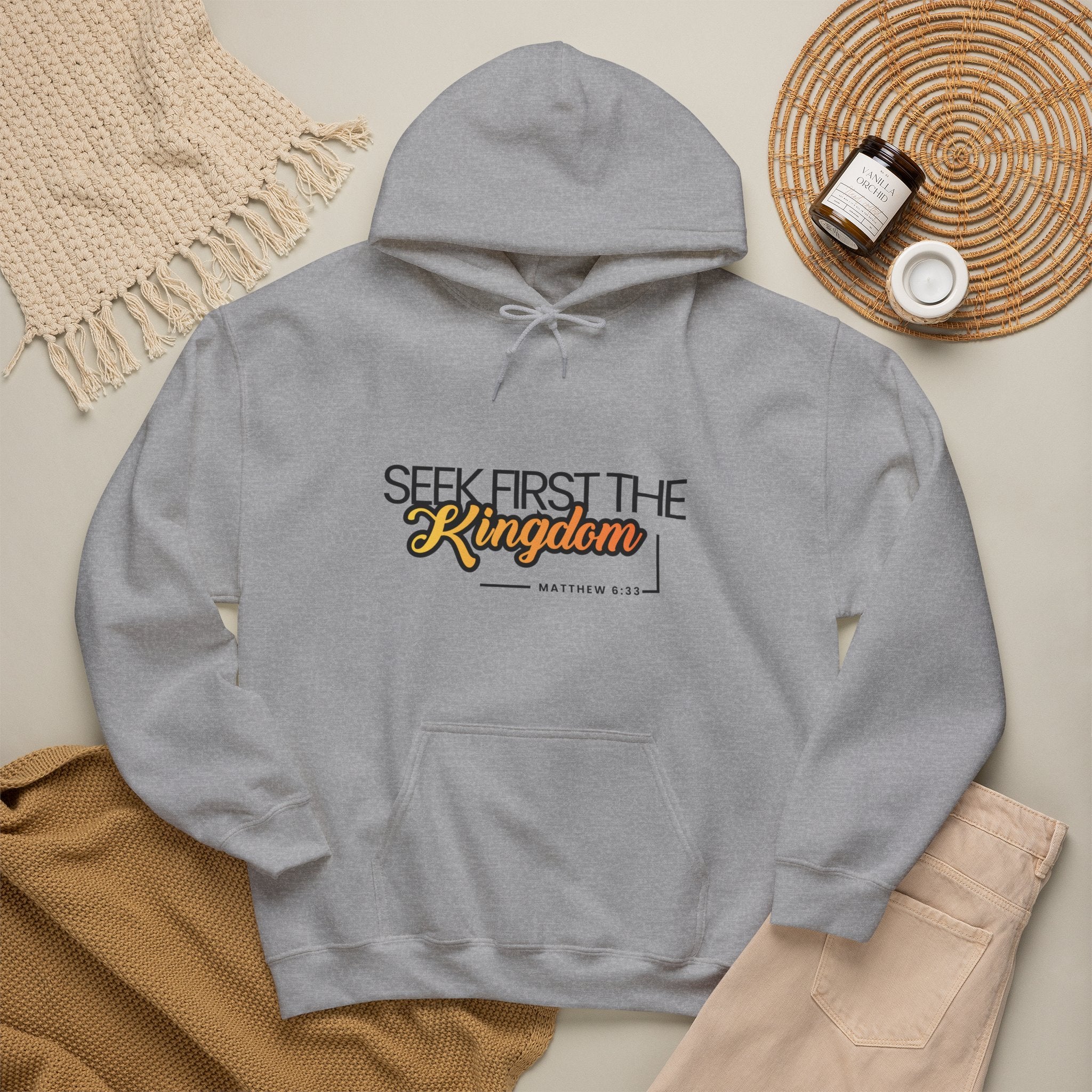 Seek First the Kingdom Hoodie – Christian Faith Scripture Sweatshirt (Matthew 6:33)