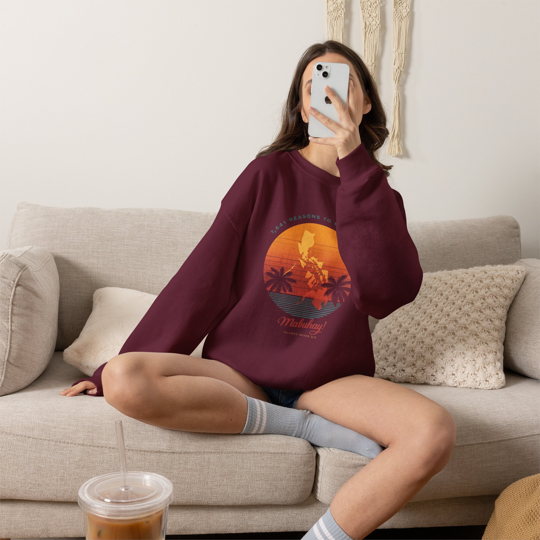 Filipino Crewneck Sweatshirt "Proud to Be Pinoy" Retro Sunset Pullover, Philippines Pride Apparel, Heritage Graphic Sweatshirt