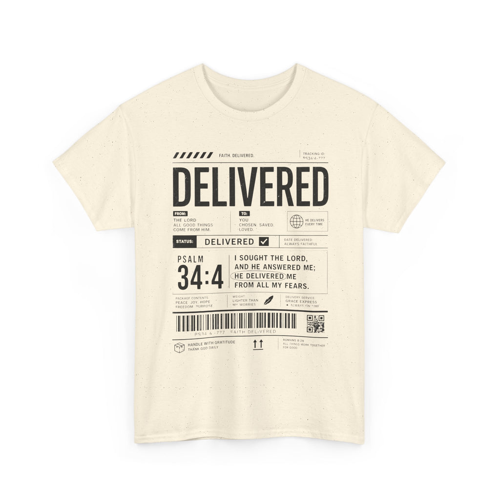 Delivered Graphic Tee — Inspirational Psalm 34:4 Christian T-Shirt