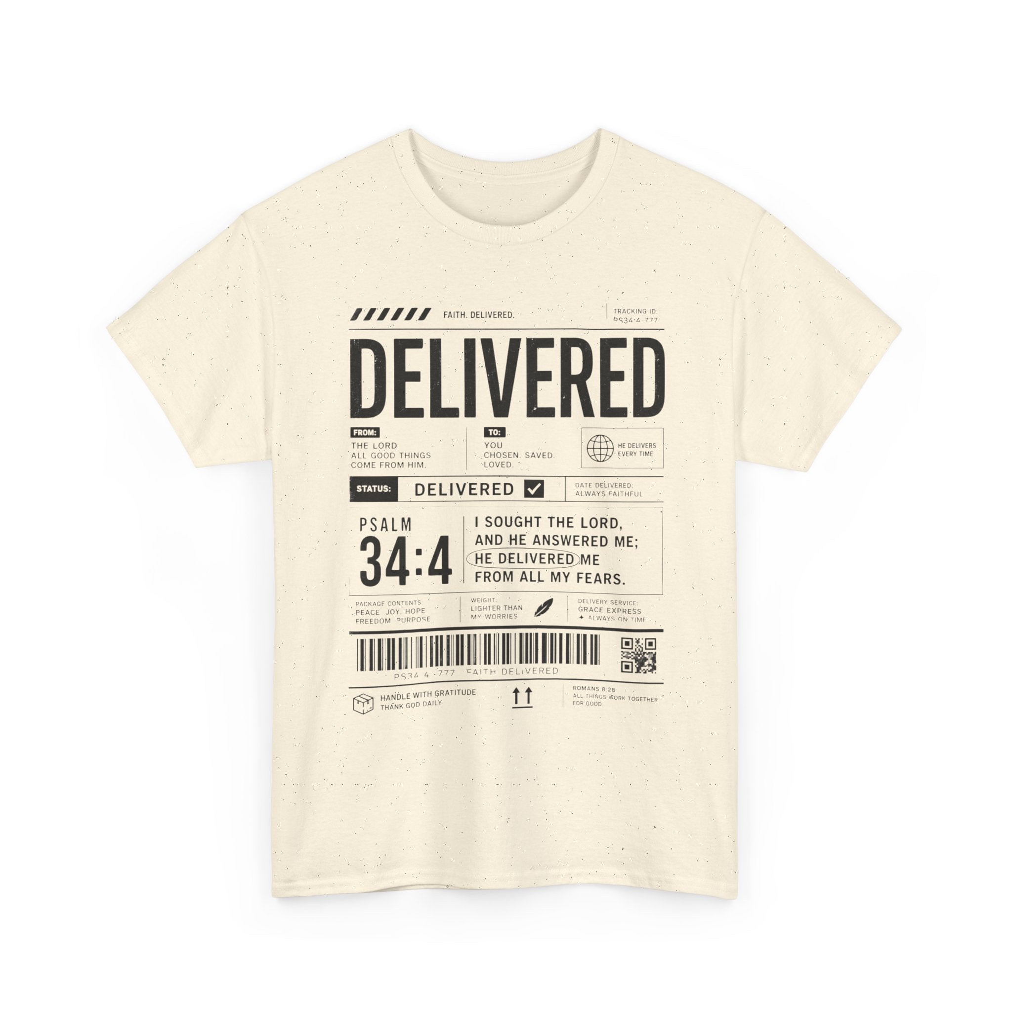 Delivered Graphic Tee — Inspirational Psalm 34:4 Christian T-Shirt