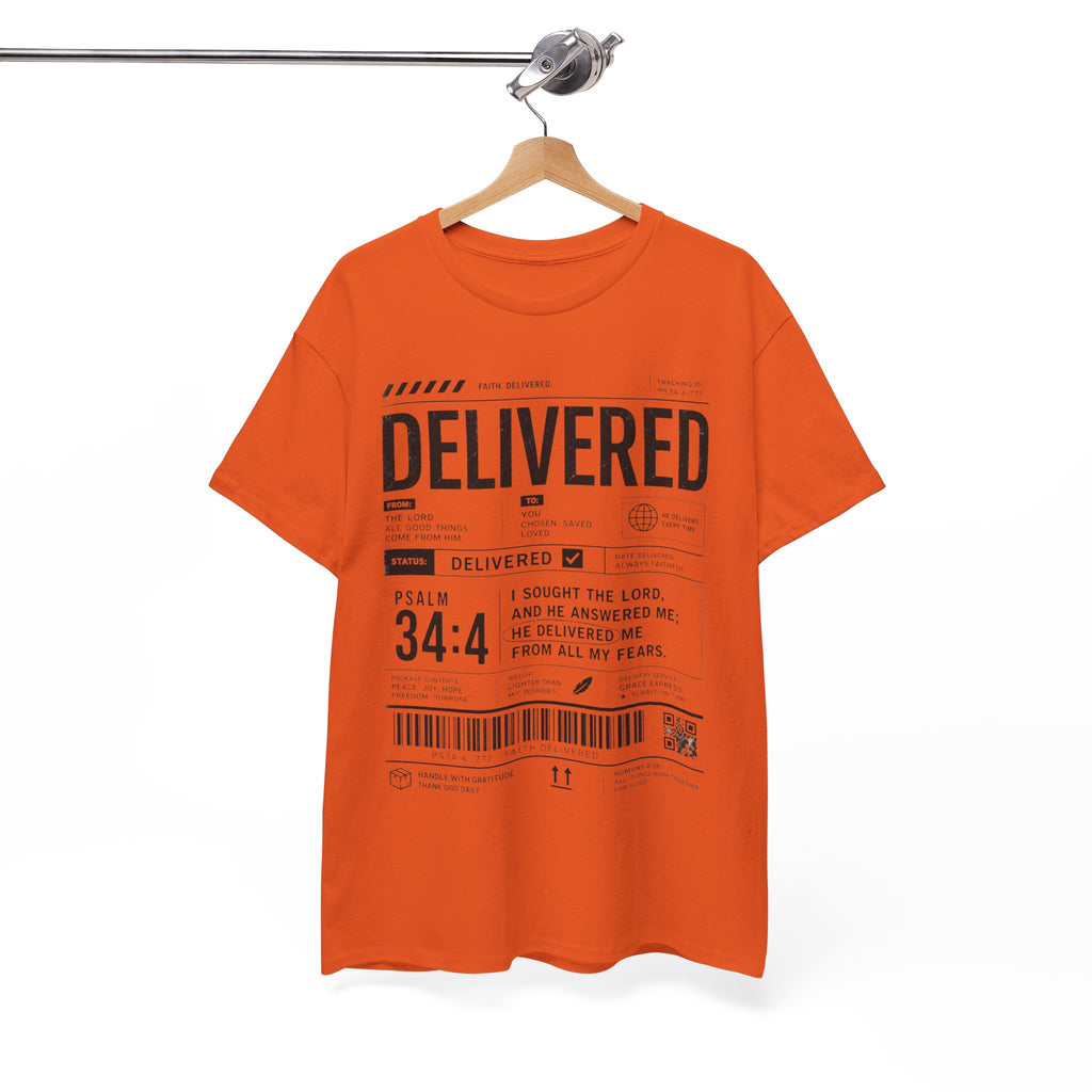 Delivered Graphic Tee — Inspirational Psalm 34:4 Christian T-Shirt