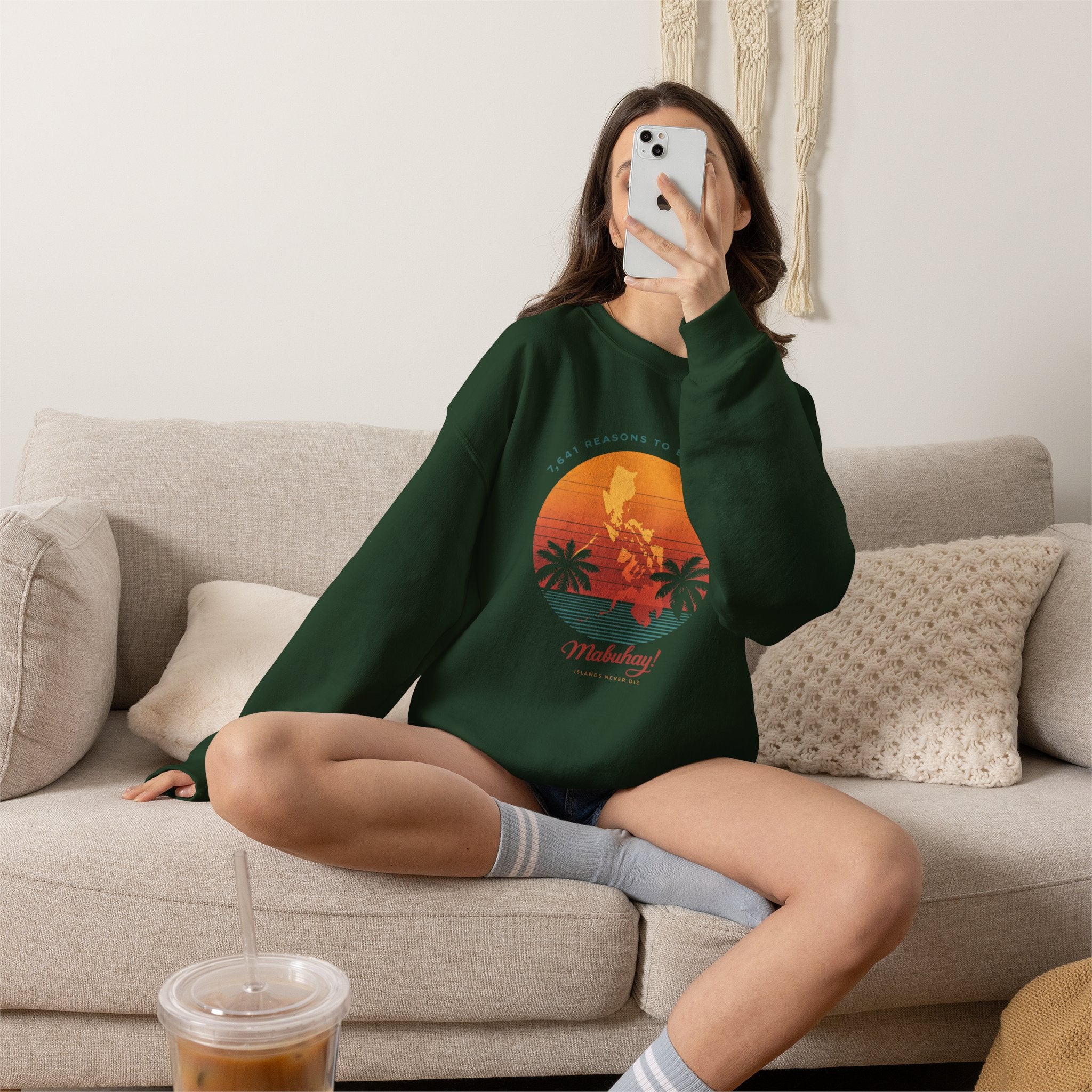 Filipino Crewneck Sweatshirt "Proud to Be Pinoy" Retro Sunset Pullover, Philippines Pride Apparel, Heritage Graphic Sweatshirt