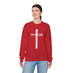 Christian Crewneck Sweatshirt "Salvation" Romans 5:8 Pullover, White Cross Graphic Apparel, Rustic Style Faith Sweatshirt