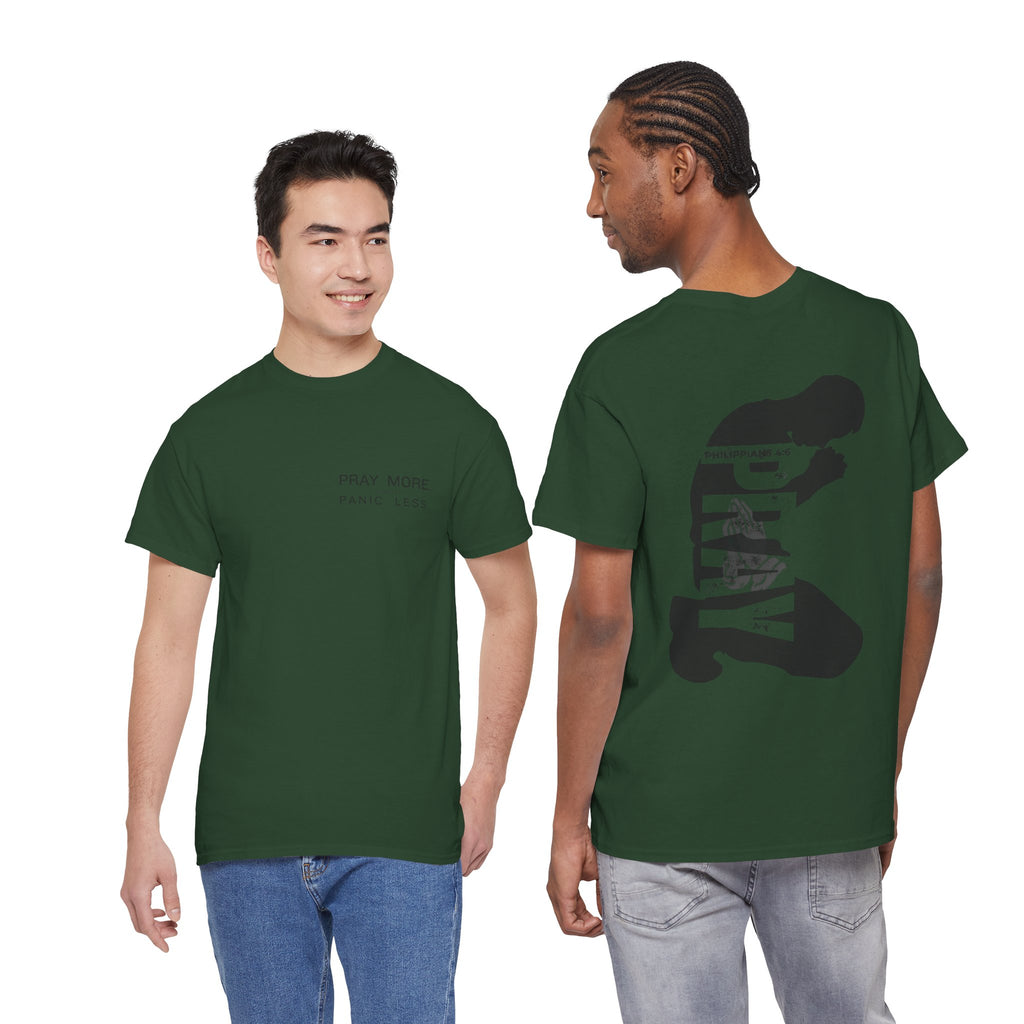Pray More Tee — "Pray More, Panic Less" Christian Graphic T-Shirt