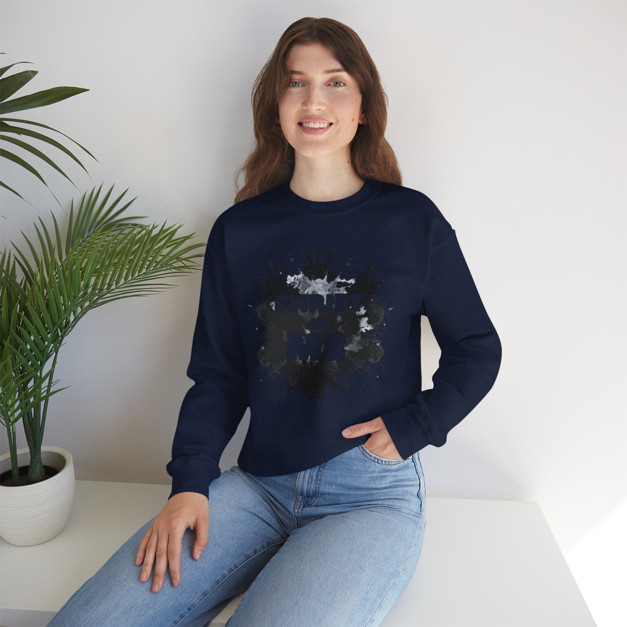 Christian Crewneck Sweatshirt "Christ in Me" Pullover, Galatians 2:20 Apparel, Inspirational Religious Graphic Sweatshirt