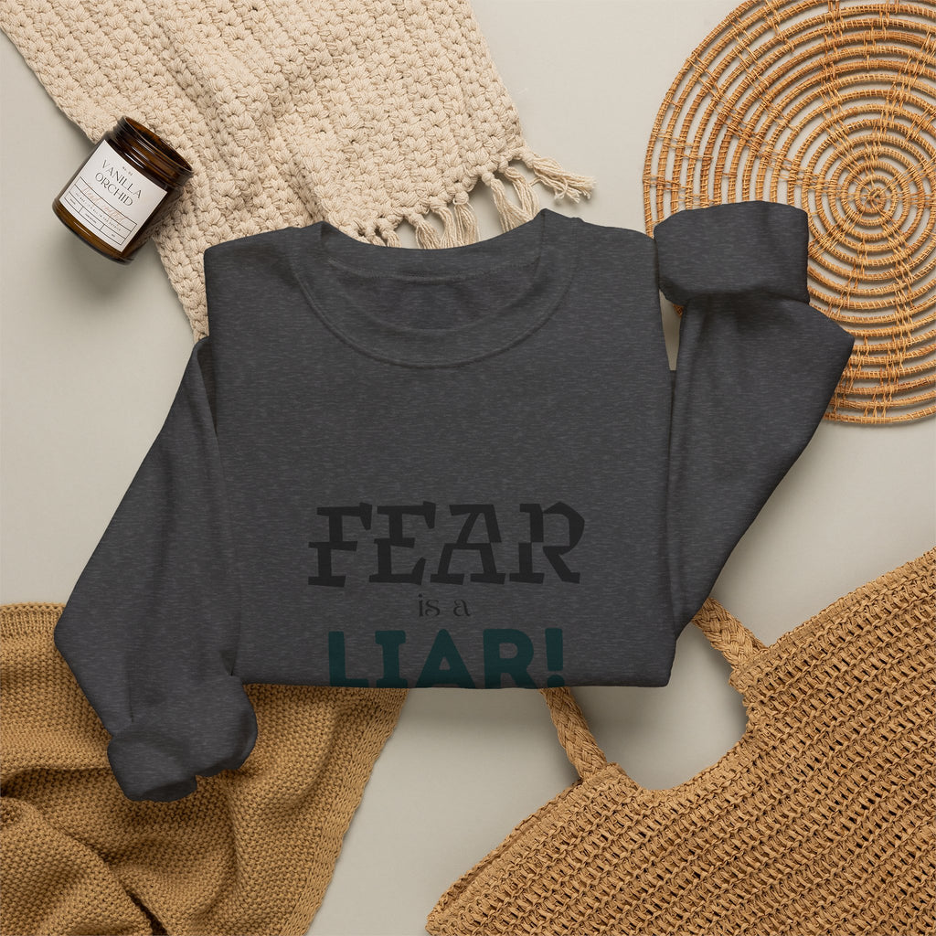 Inspirational Crewneck Sweatshirt "Fear is a Liar" Pullover, Positive Mindset Apparel, Motivational Faith Graphic Sweatshirt